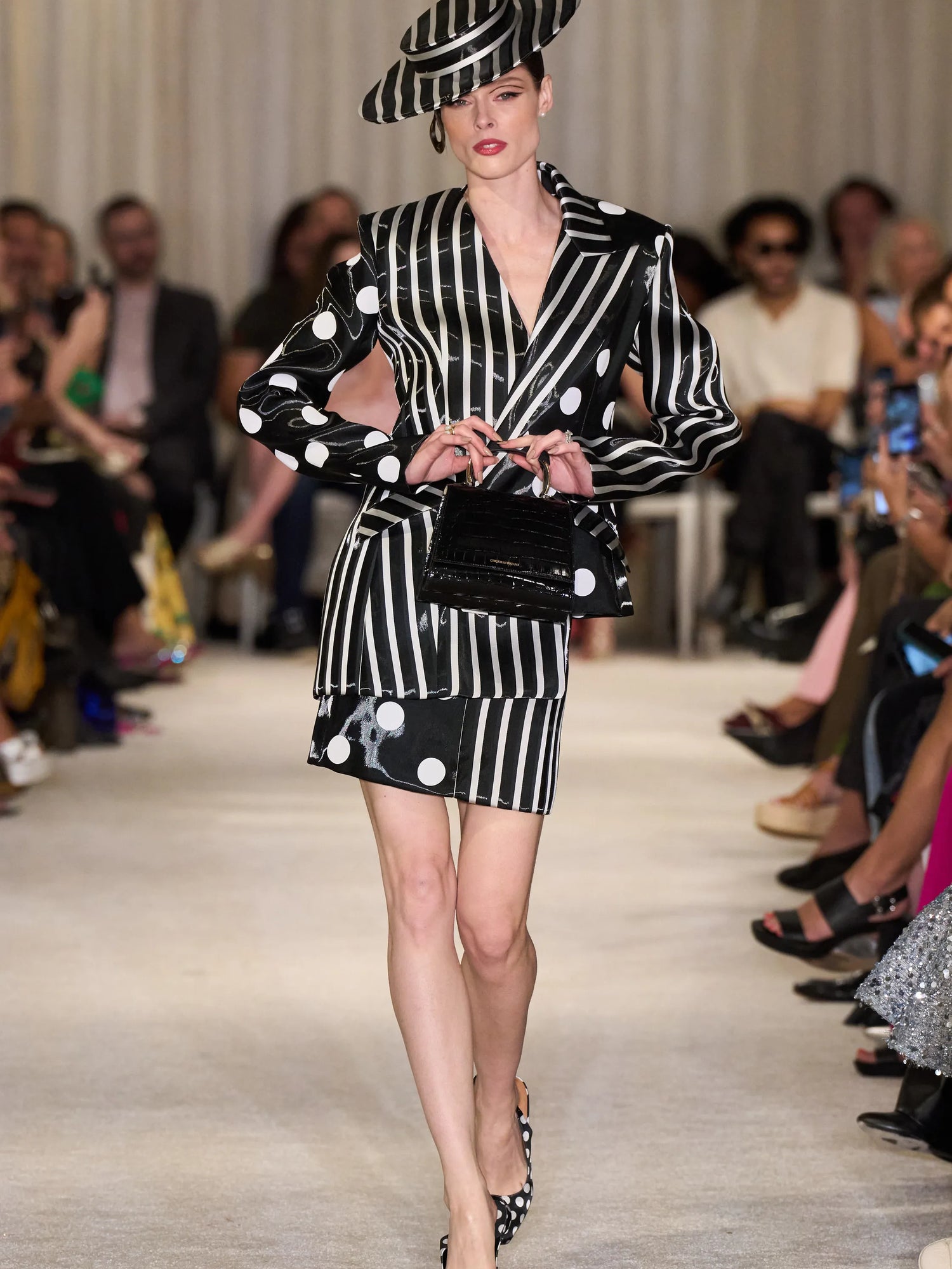 Black and White Stripe & Polka Dot Liquid Organza Mini Skirt