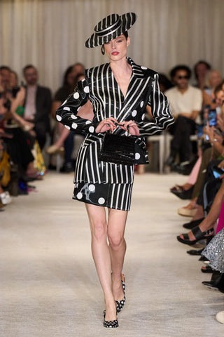 Black and White Stripe & Polka Dot Liquid Organza Blazer