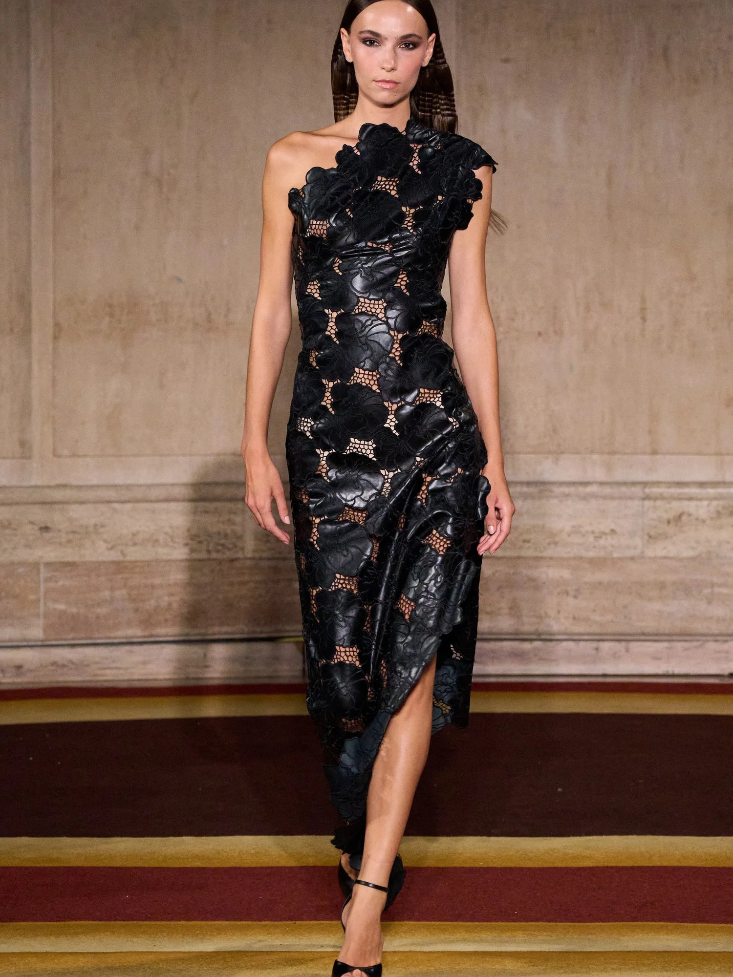 Floral Laser Cut Asymmetric Dress
