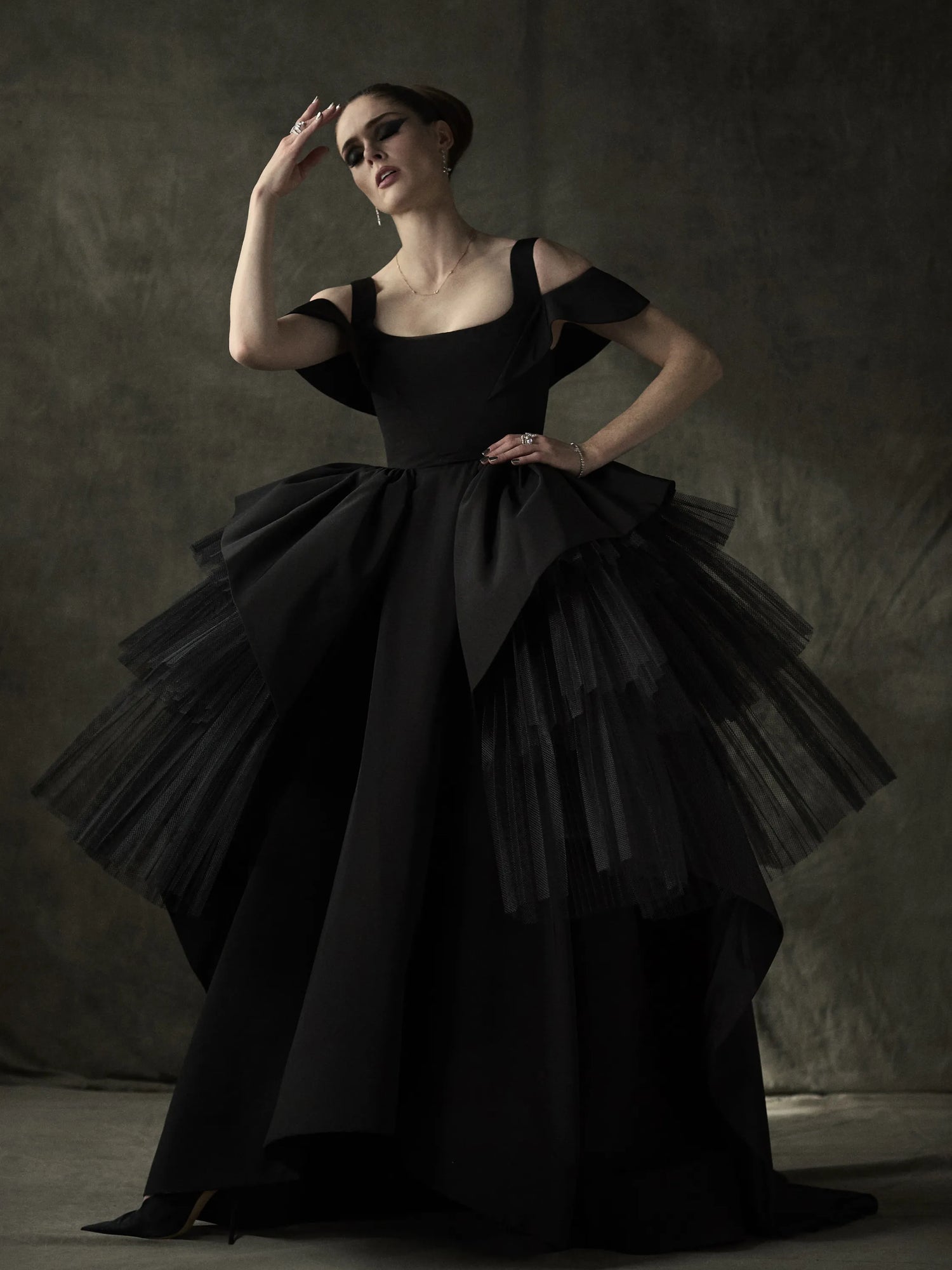 Black Tulle Overlay Ball Gown