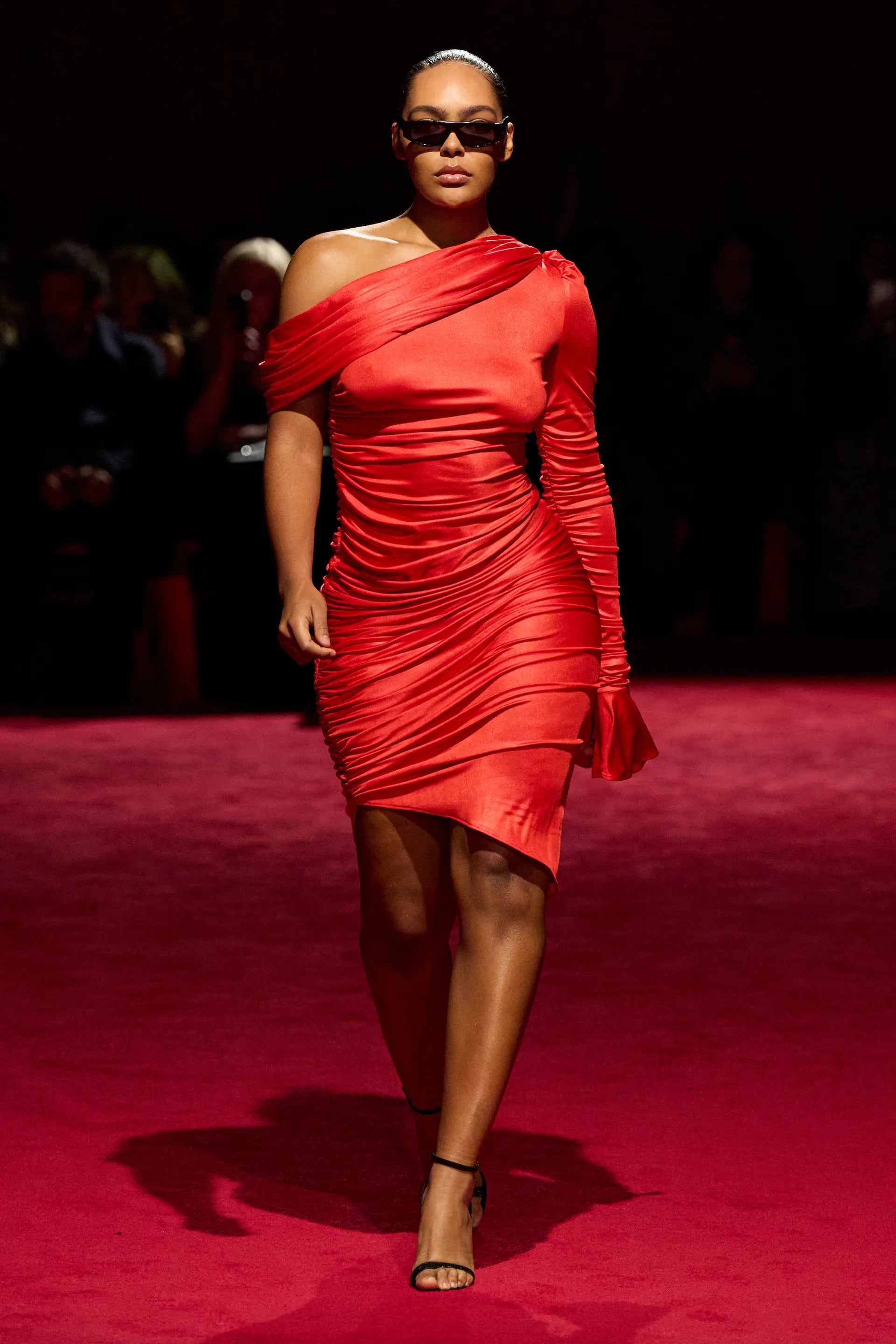christian siriano red dress Strapless Crepe and Pleated Tulle Cascading Mermaid Gown
