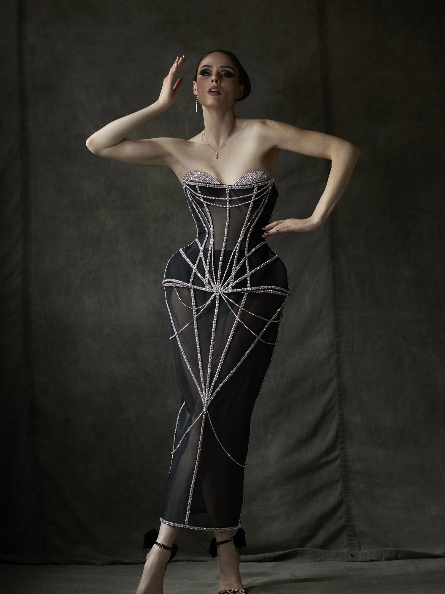 Crystal Embroidered Structured Column Dress