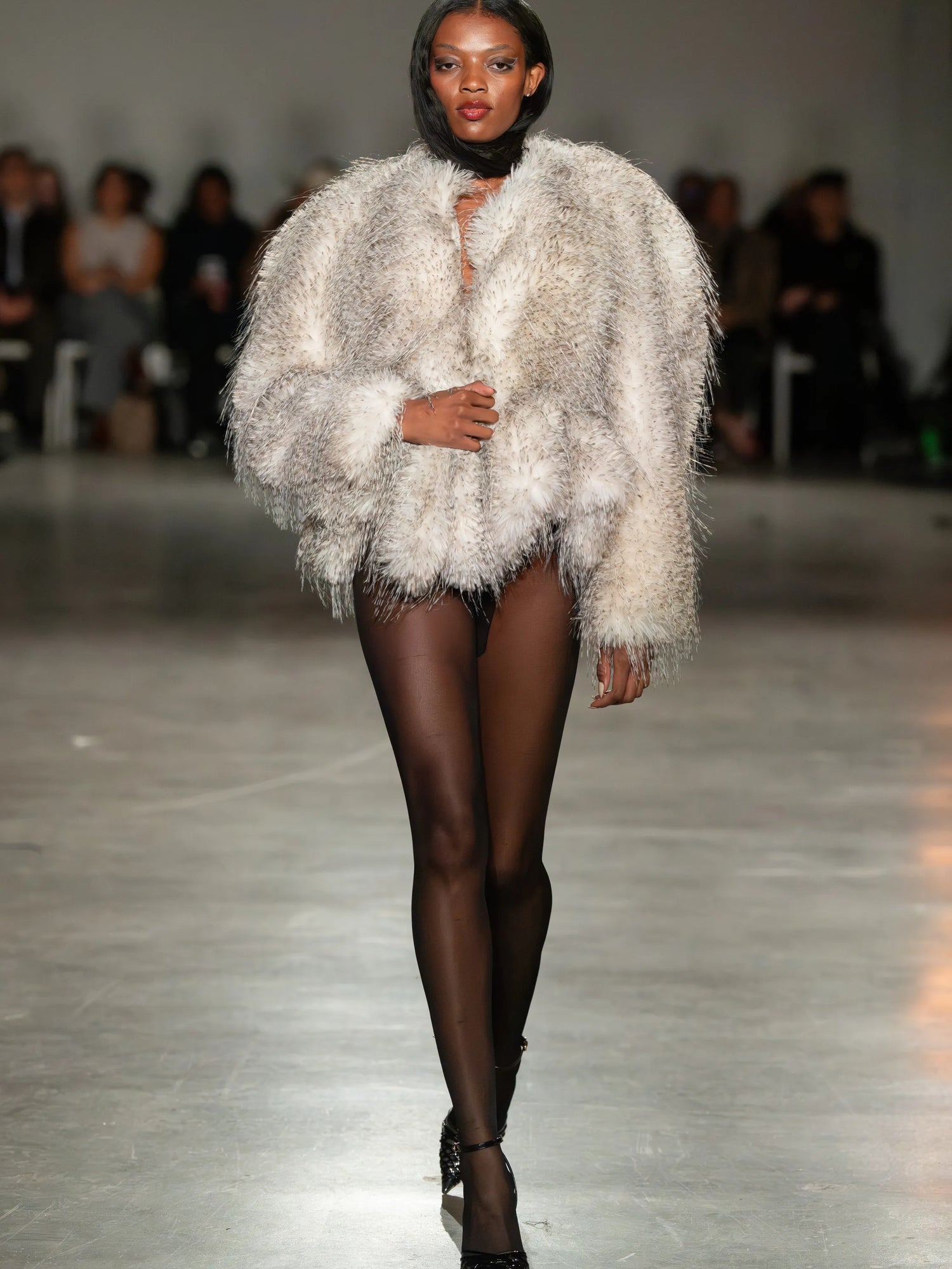 Feathered Faux Fur Coat