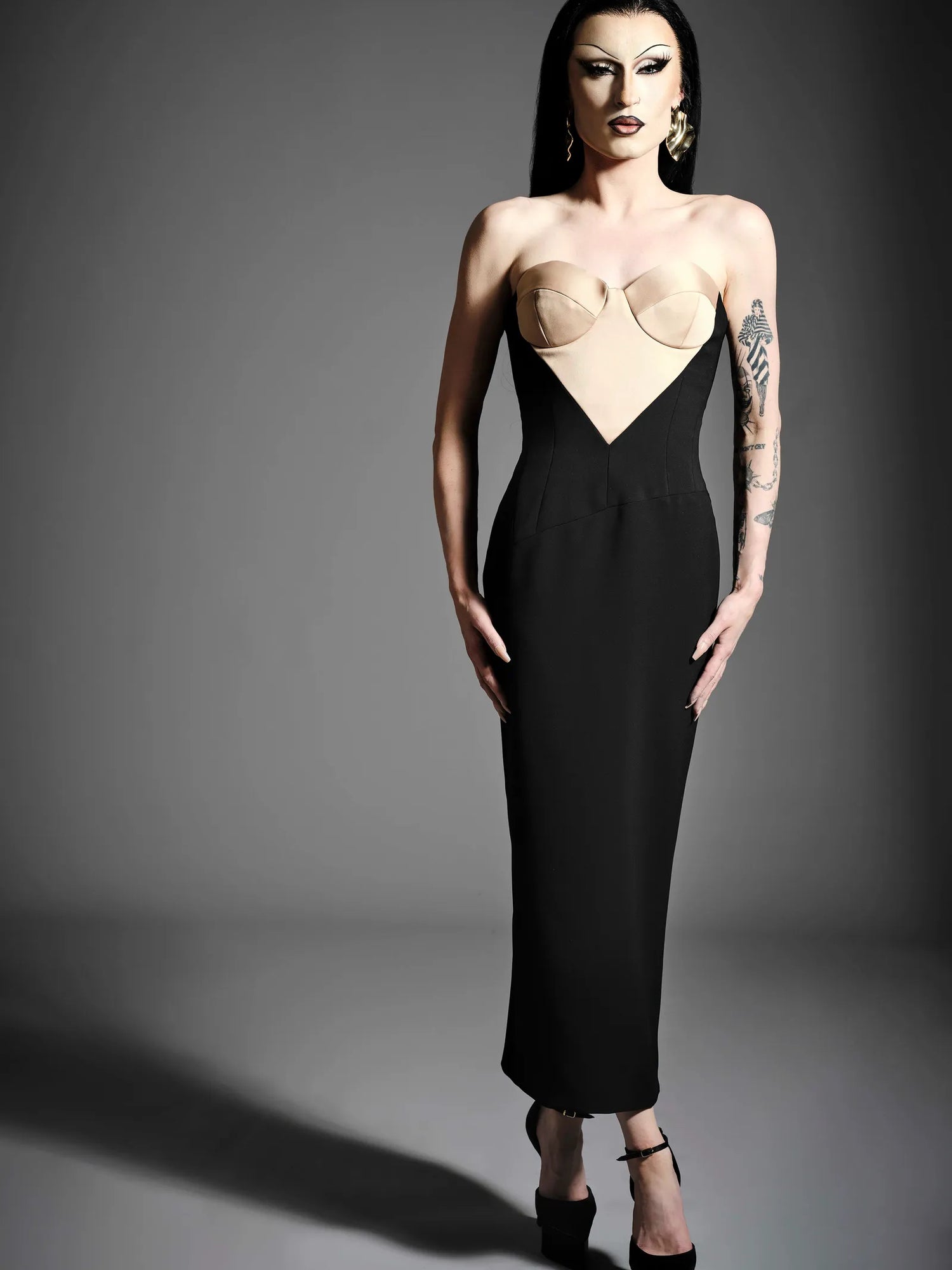 Asymmetric Waist Demi Cup Midi Dress