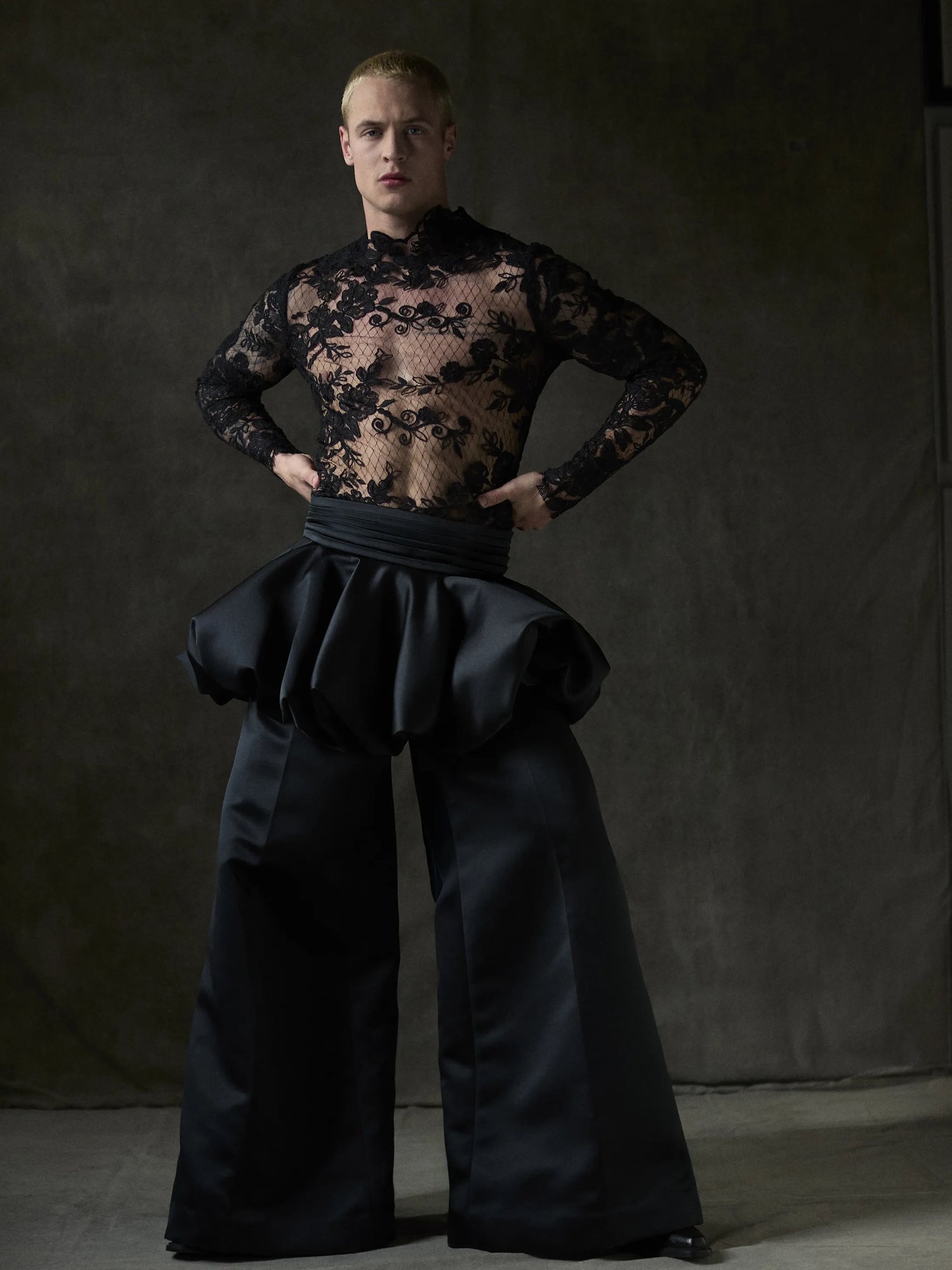 Black Satin Bubble Peplum Trouser