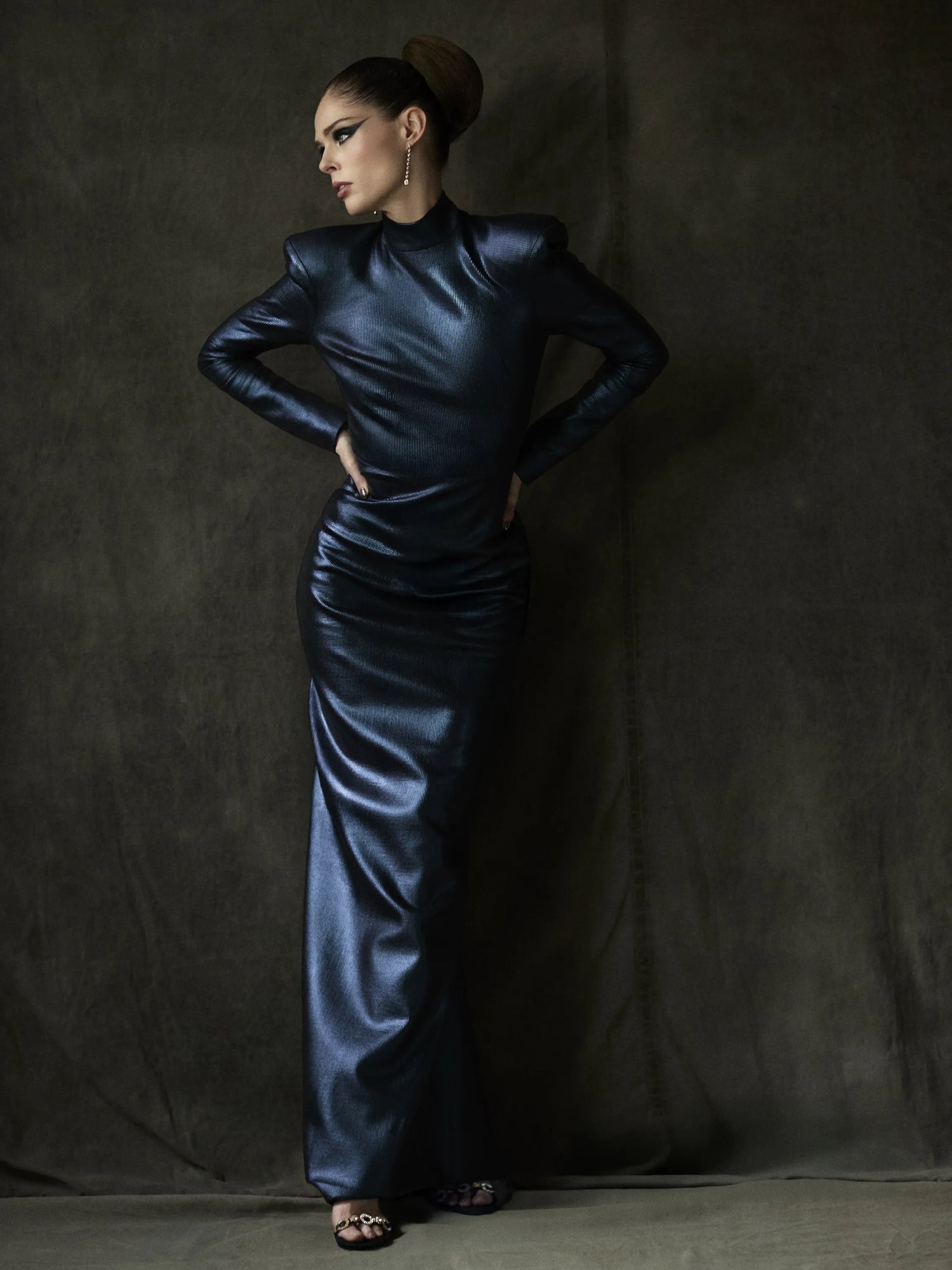 Blue Iridescent Long Sleeve Gown