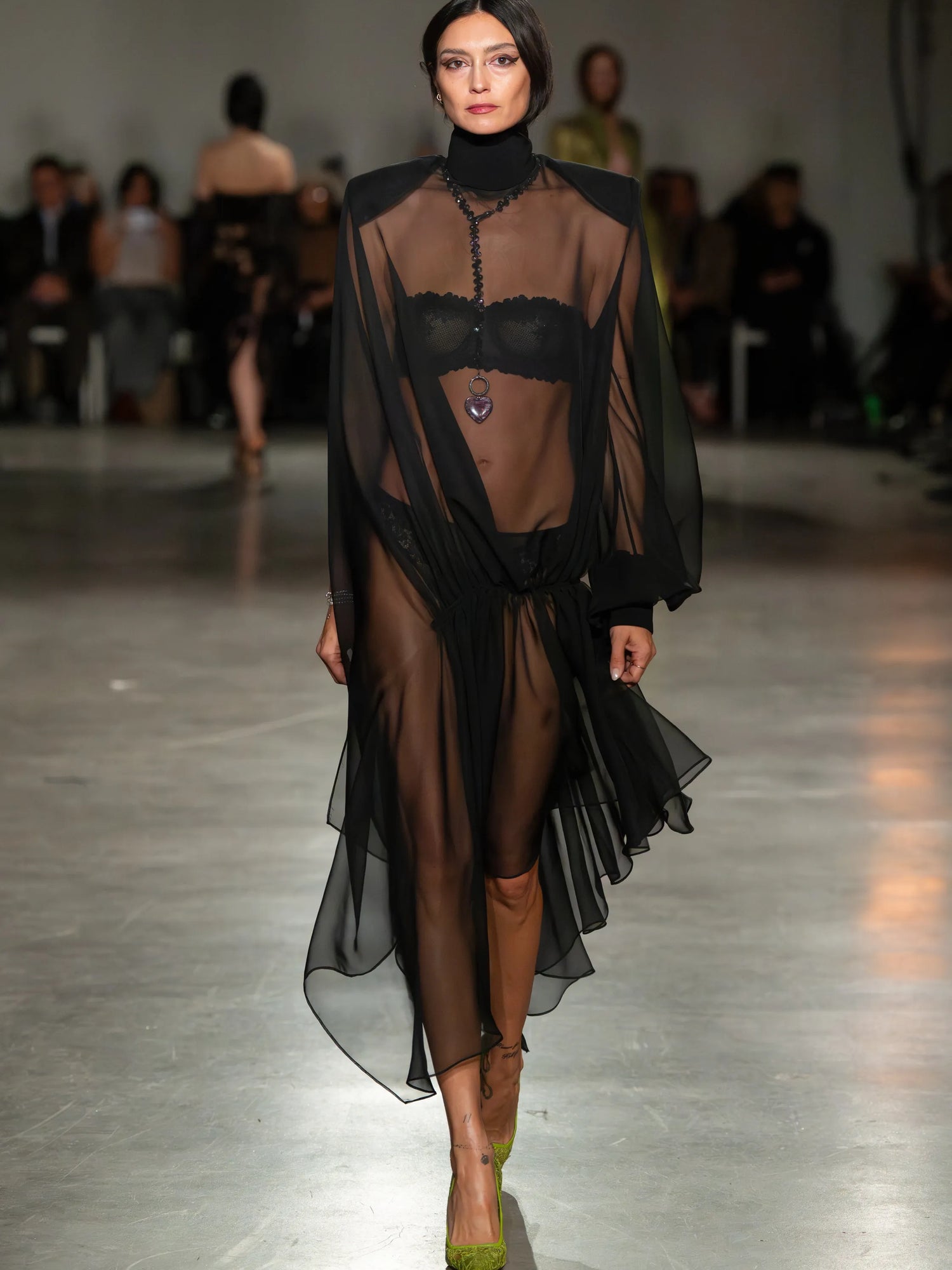 Long Sleeve Black Chiffon Dress