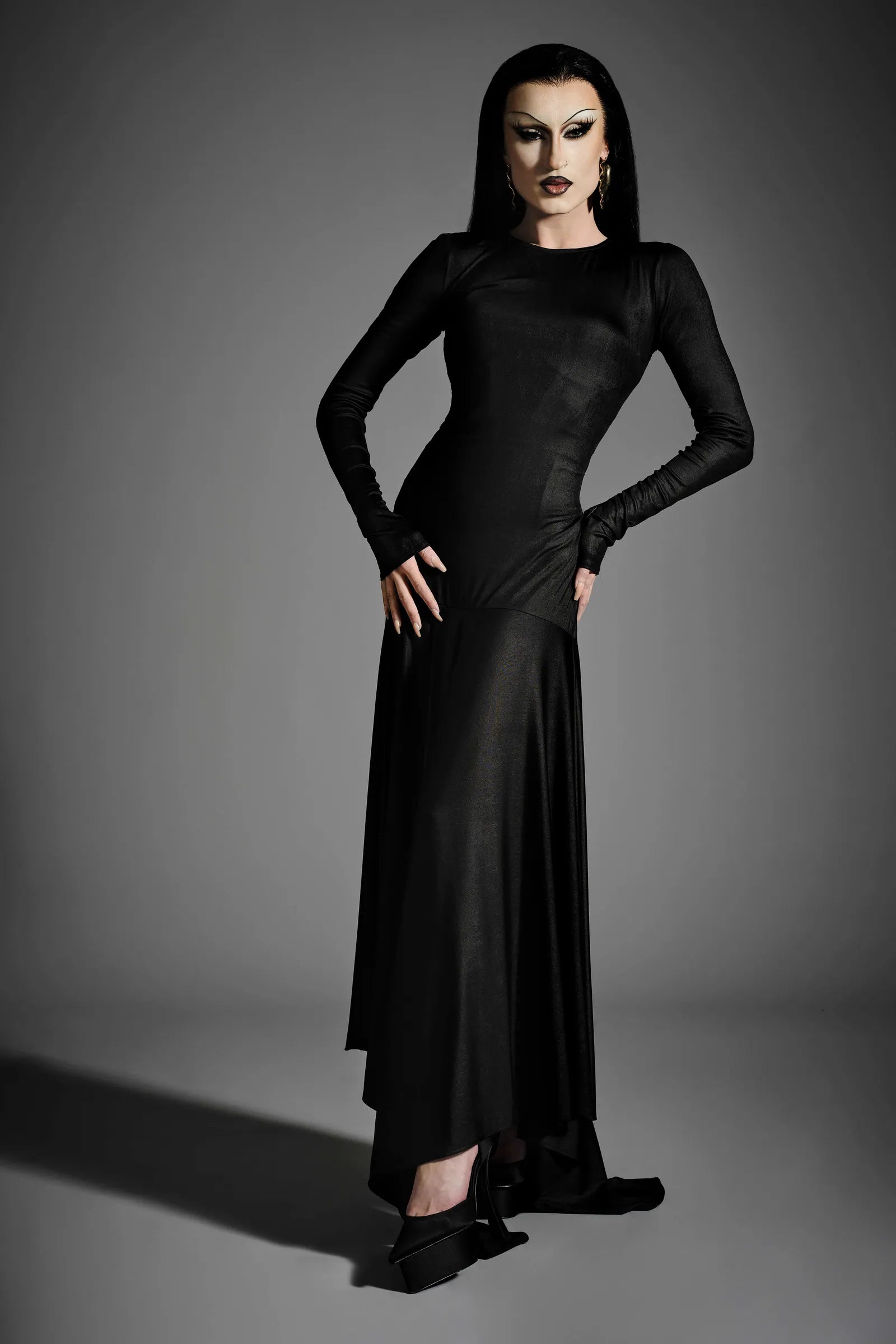 Black Long Sleeve Drop Waist Gown | Christian Siriano Black Long Sleeve Drop Waist Gown | Christian Siriano
