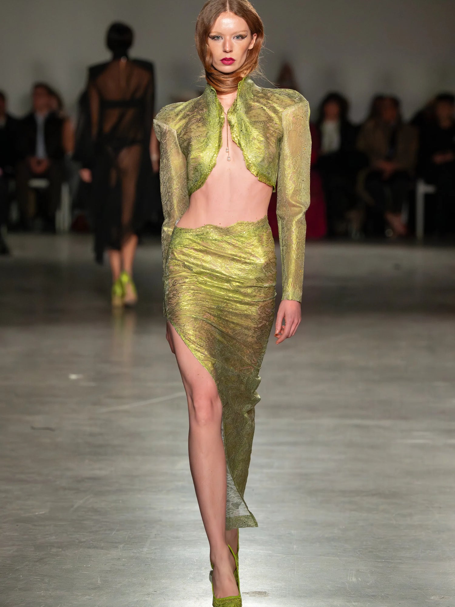 Chartreuse Lace Cropped Jacket