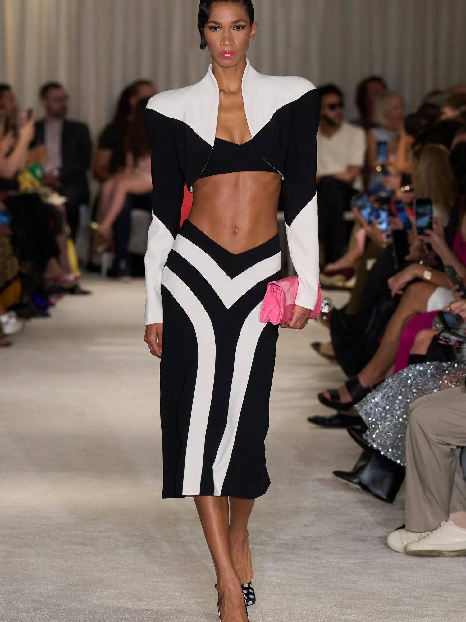 Black and White Color Block Stripe Pencil Skirt