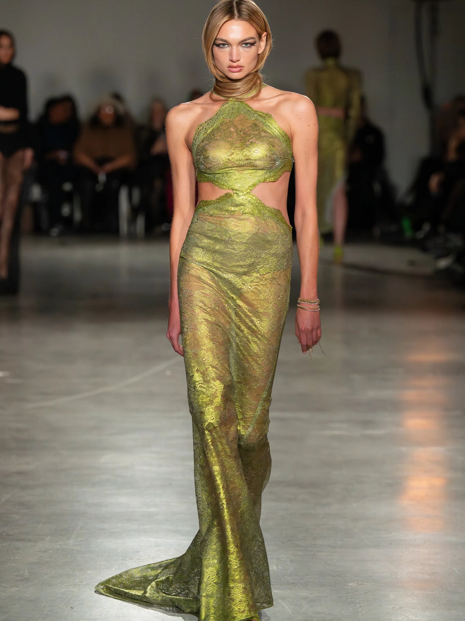 Chartreuse Lace Cutout Gown