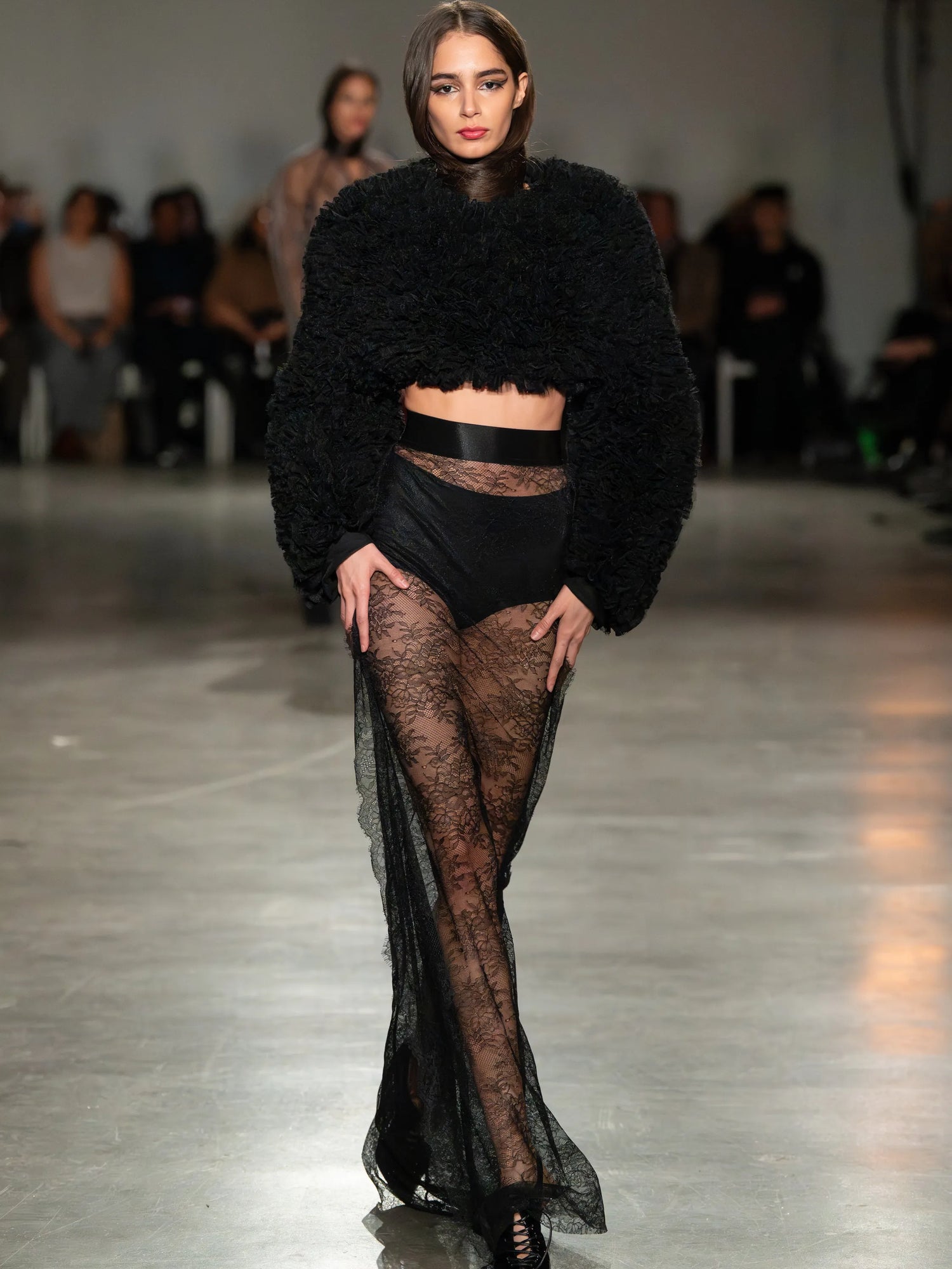Black Cropped Tulle and Lace Jacket