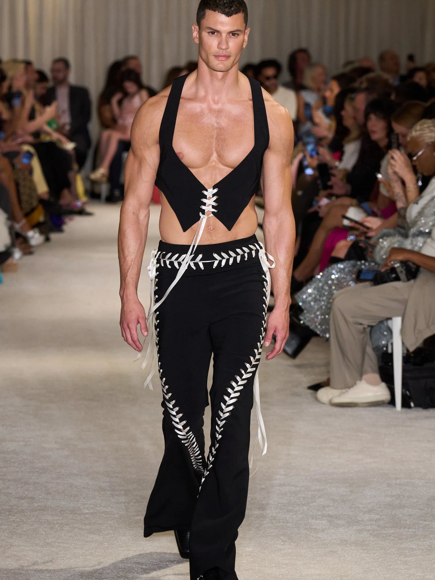 Black Flare Trouser with White Lace Up