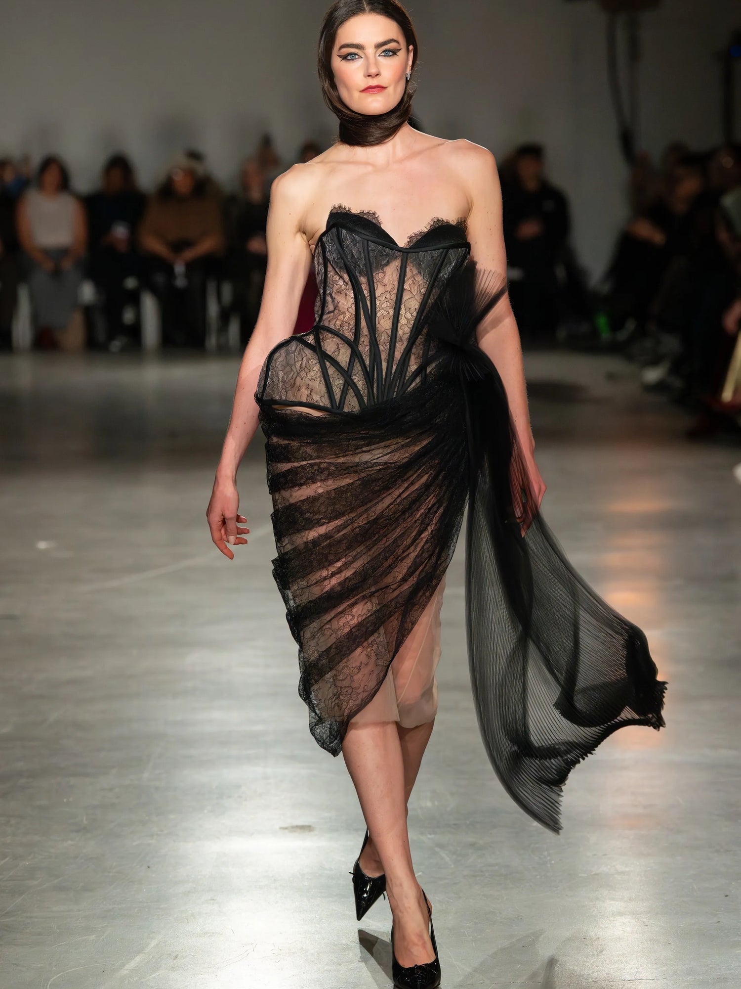Strapless Corset Lace Dress with Drape