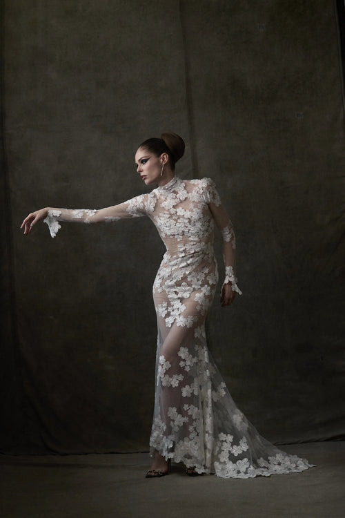 christian siriano evening dresses Siriano Signature Halter Gown with Ribbon Tulle main image 0