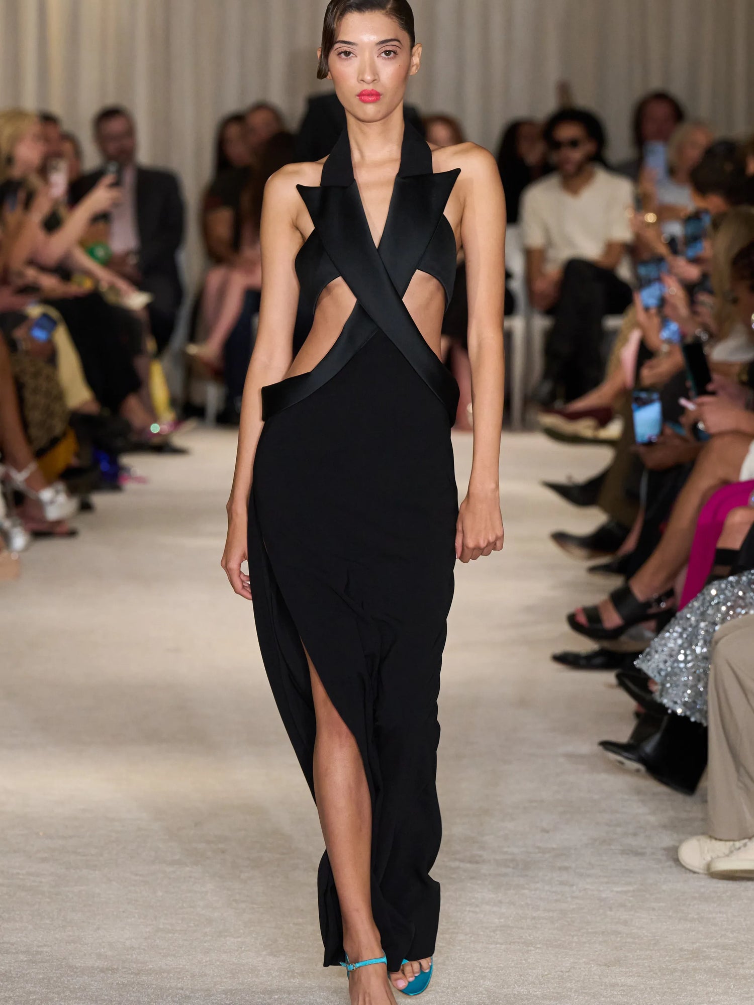 Black Criss Cross Lapel Cut Out Gown