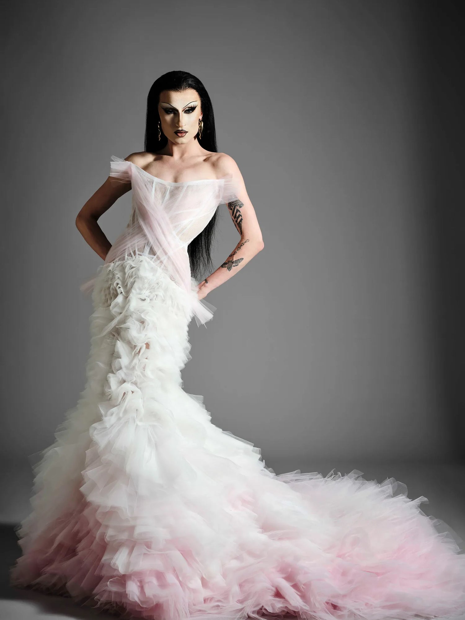 Tulle Draped Corset Ombré Ruffle Gown