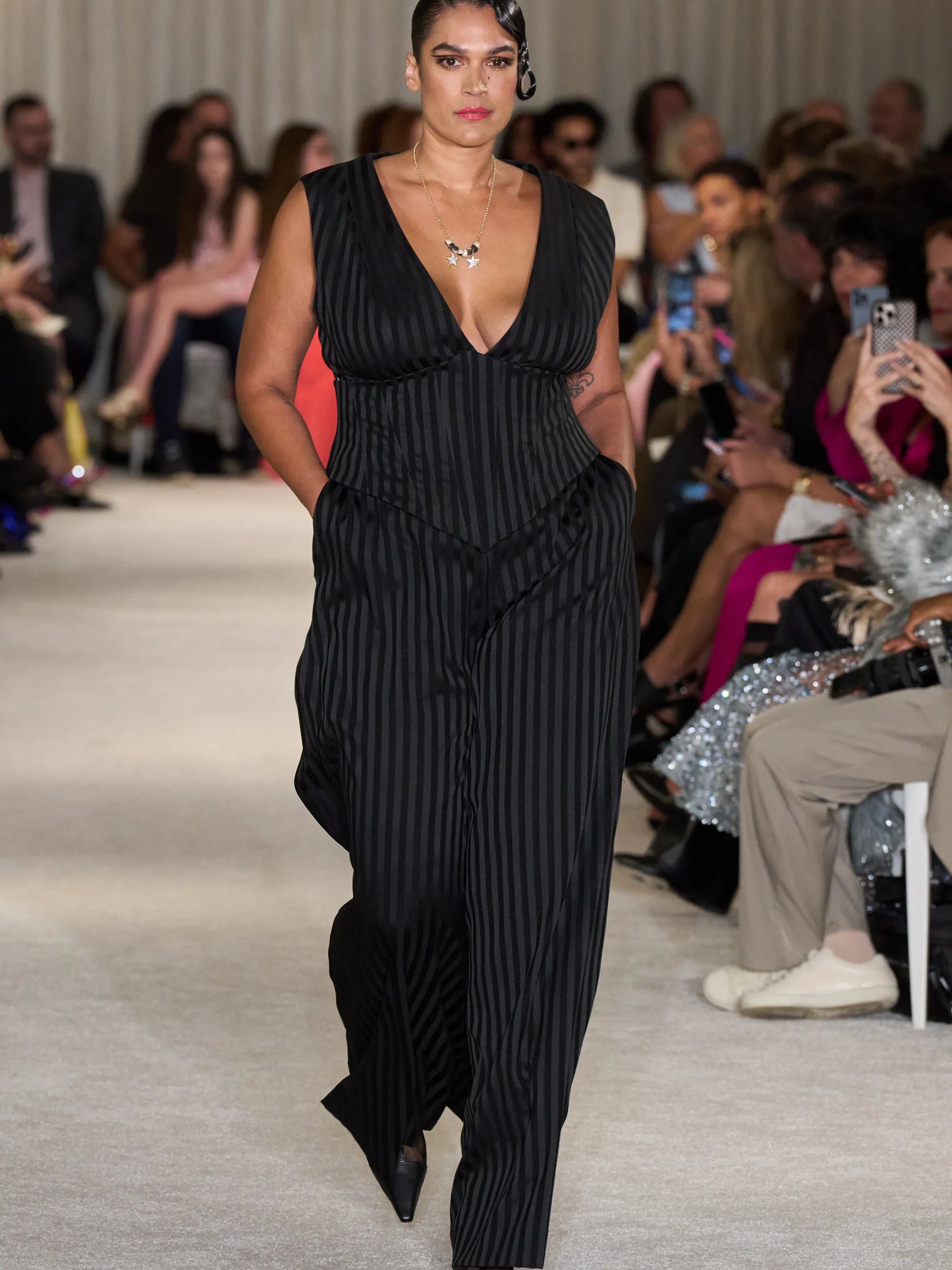 Black Stripe Wide Leg Trouser