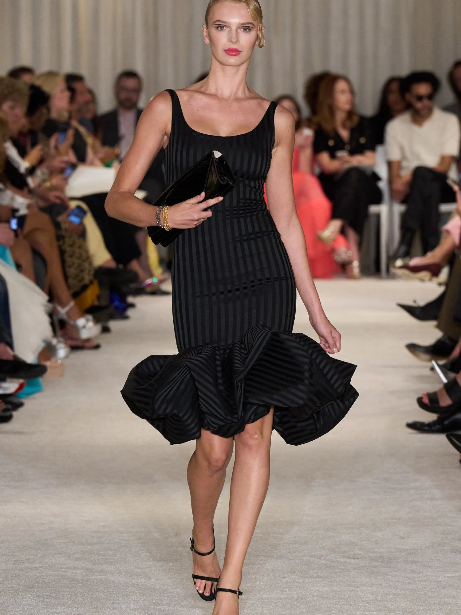 Black Stripe Bubble Hem Midi Dress