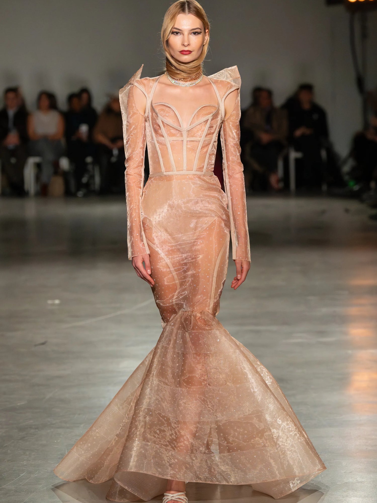 Blush Crystal Mesh Mermaid Gown