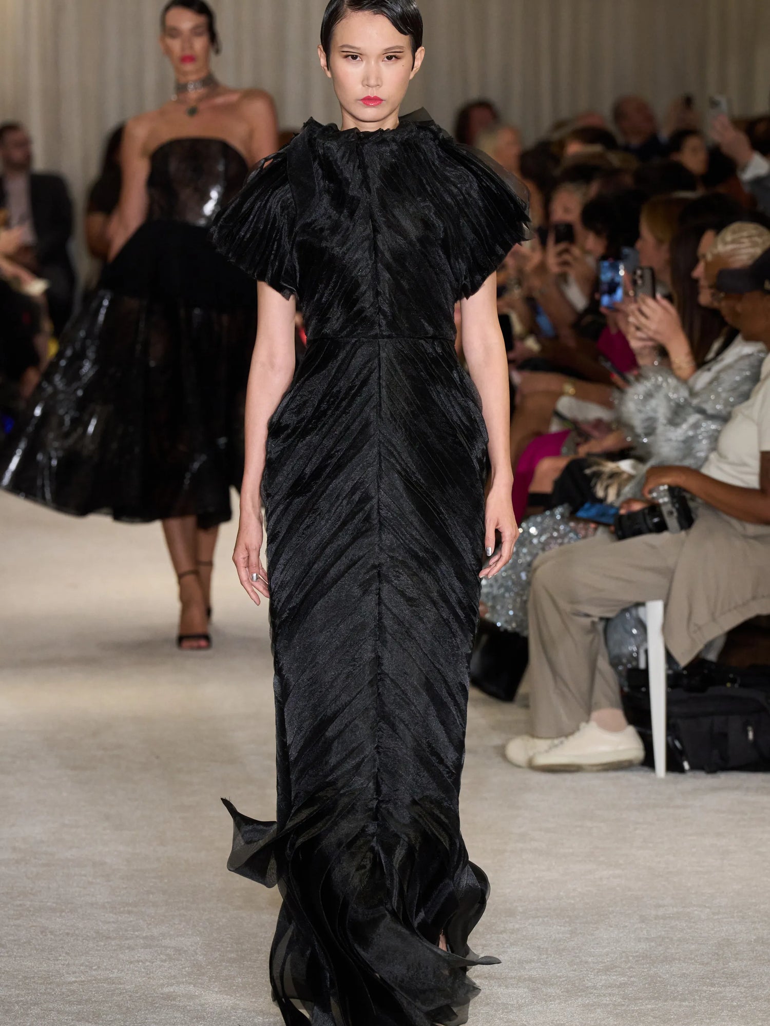 Black Pleated Organza Gown
