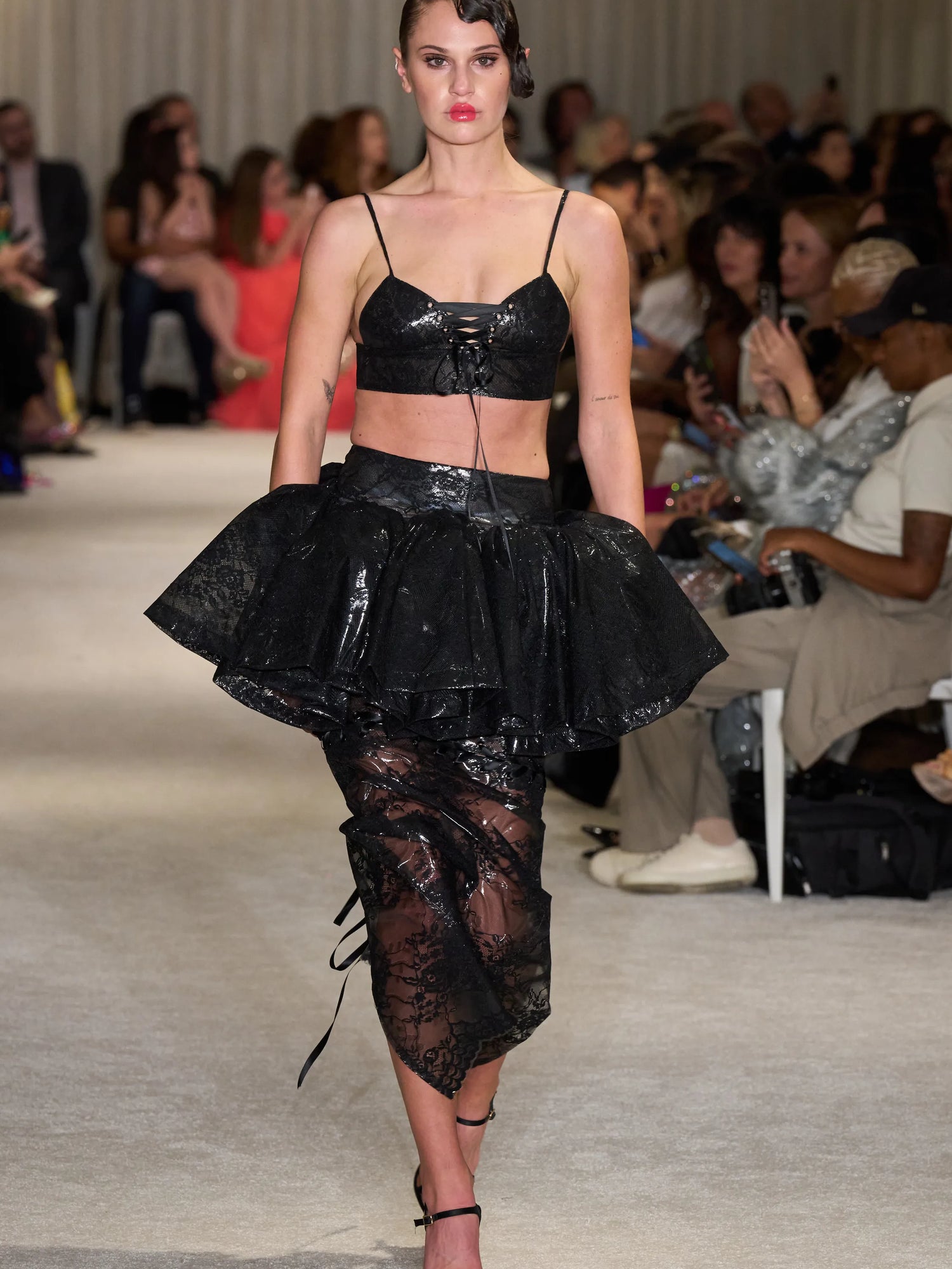 Black Latex Lace Bra Top