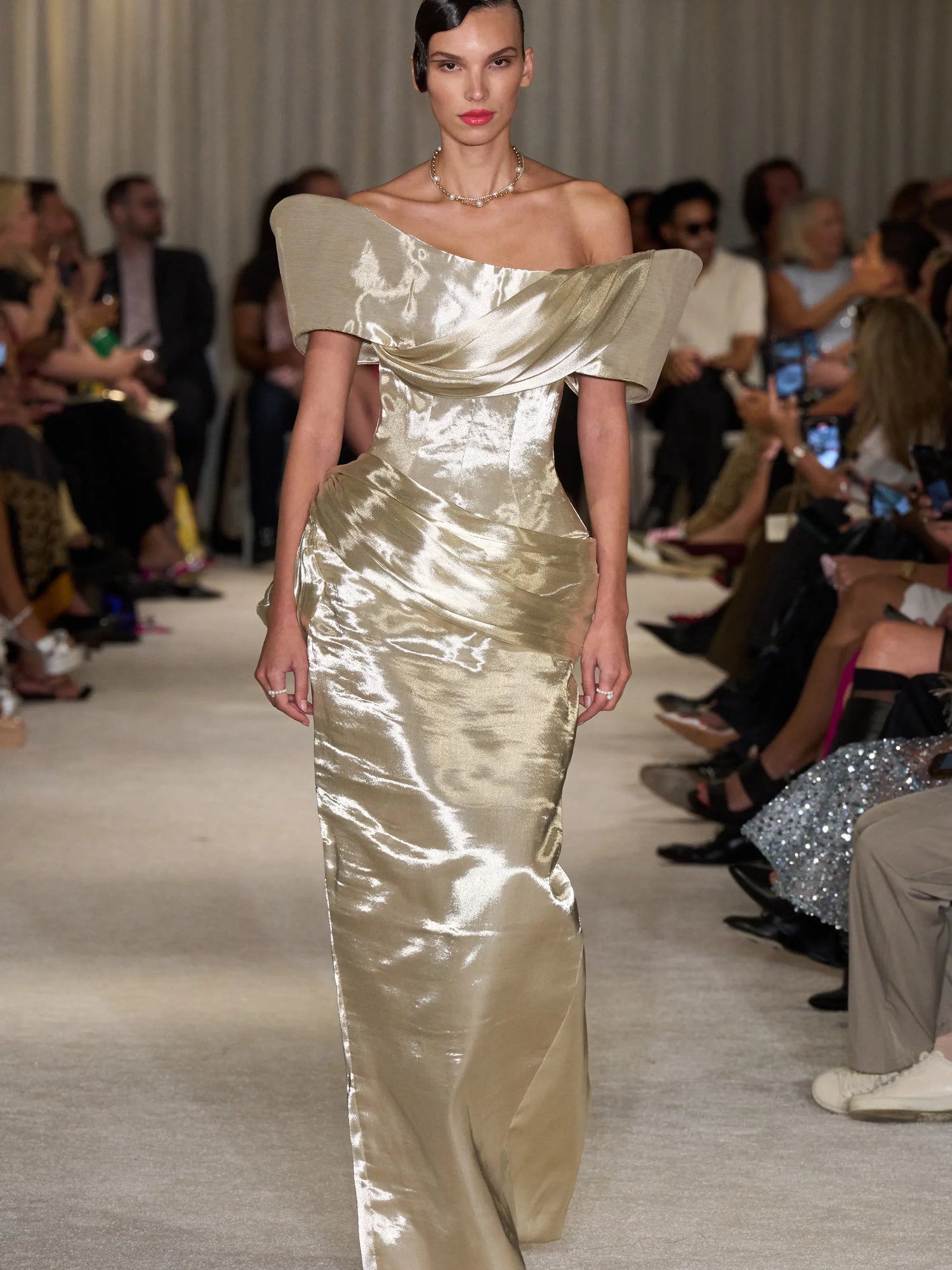Metallic Gold Corset Draped Gown