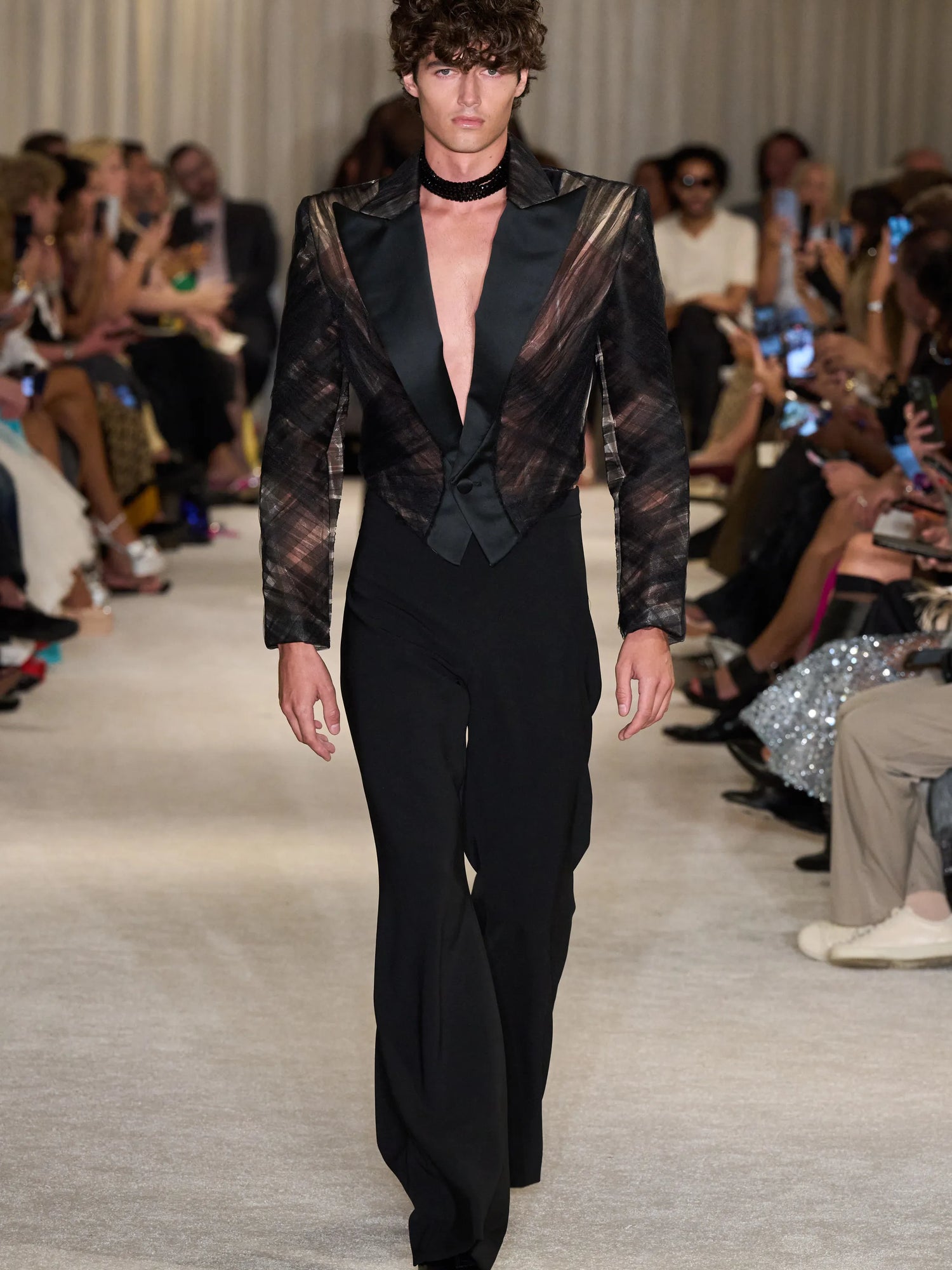 Black Draped Tulle Blazer