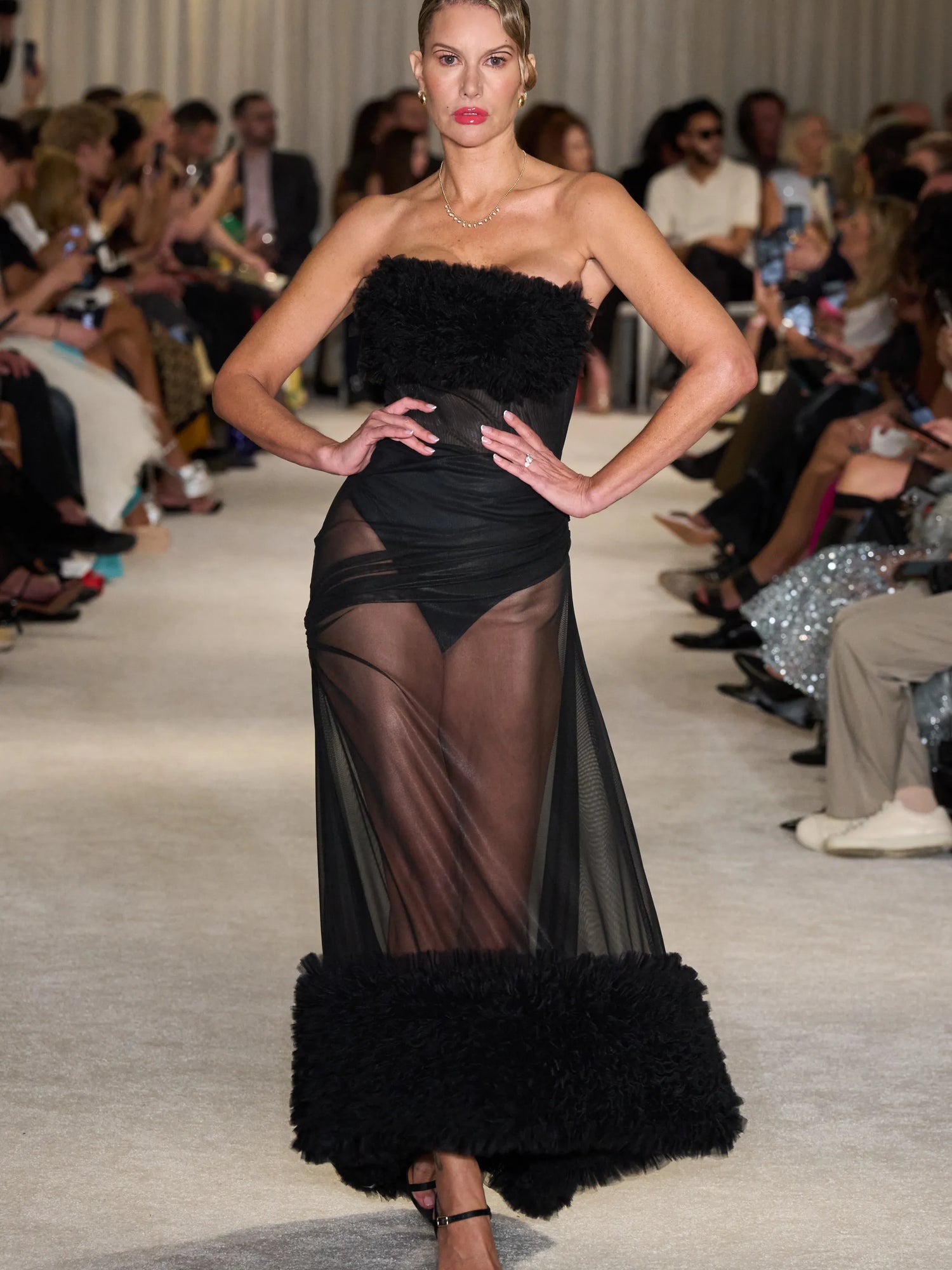 Black Strapless Sheer Tulle Dress