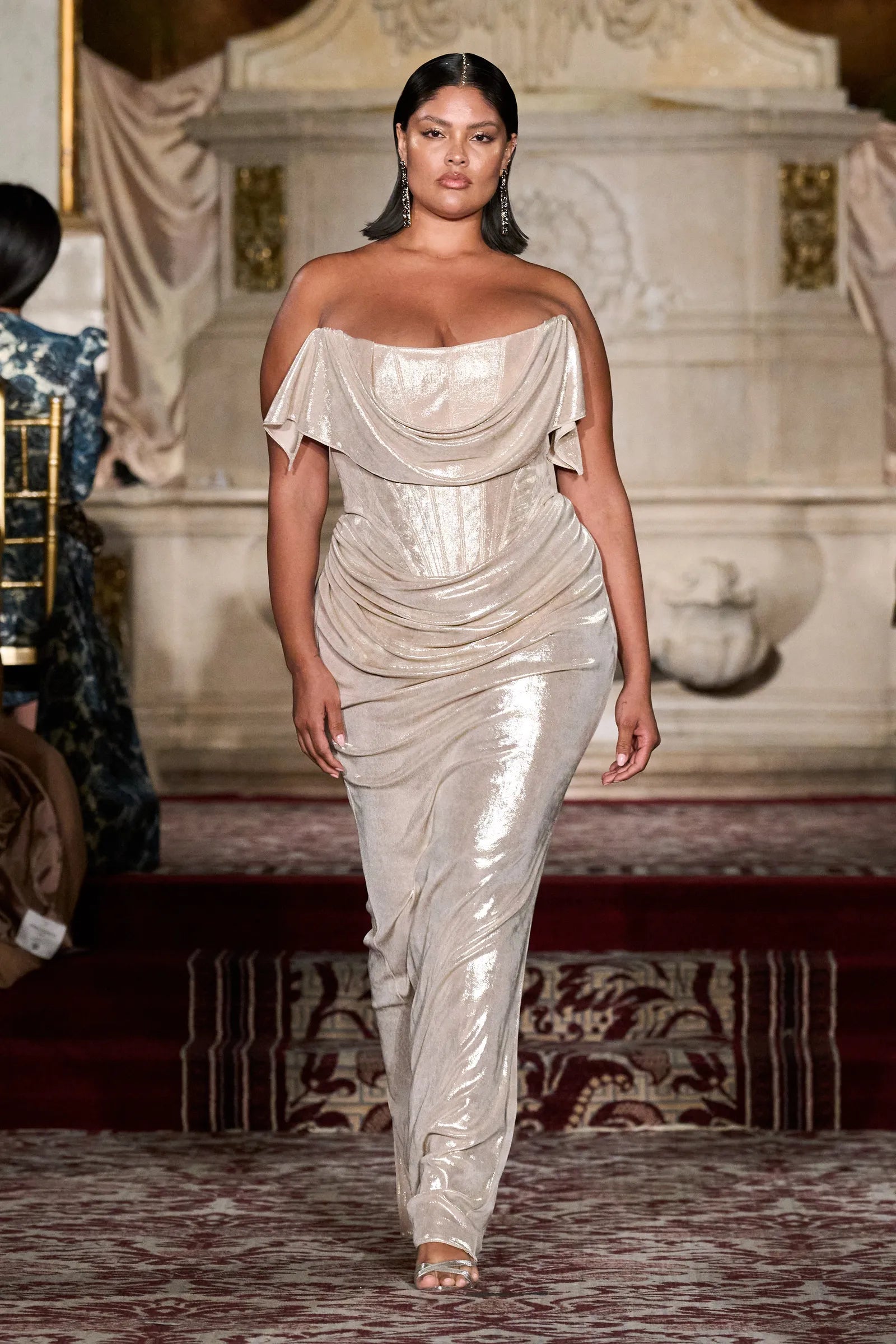 Iridescent Champagne Corset Draped Gown | Christian Siriano