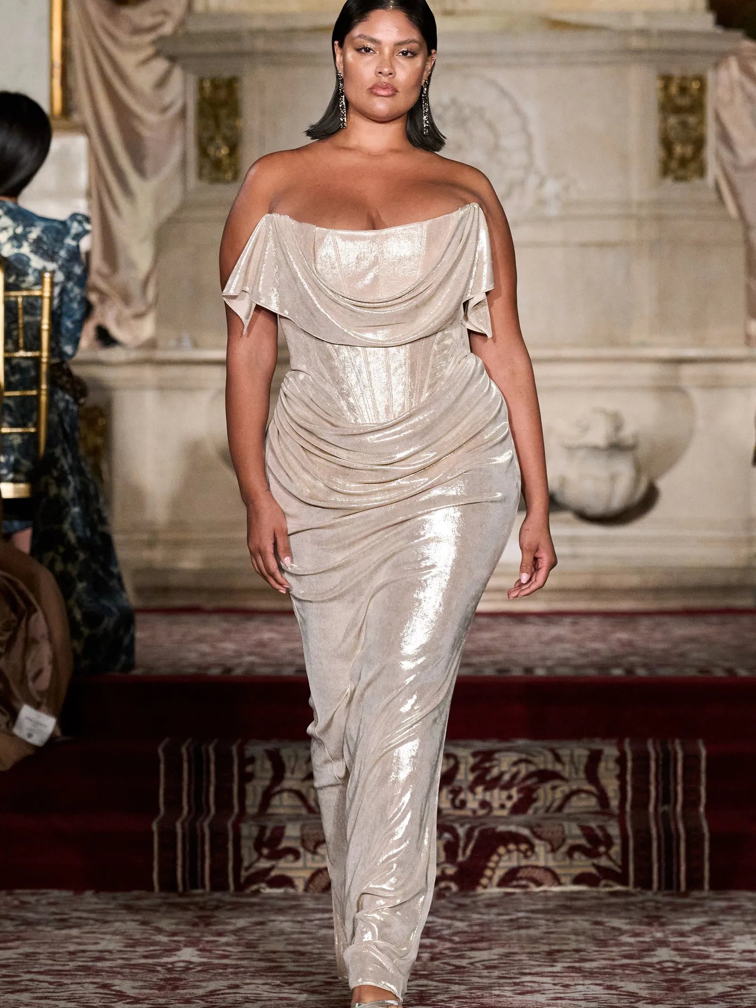 Iridescent Champagne Corset Draped Gown | Christian Siriano Iridescent Champagne Corset Draped Gown | Christian Siriano