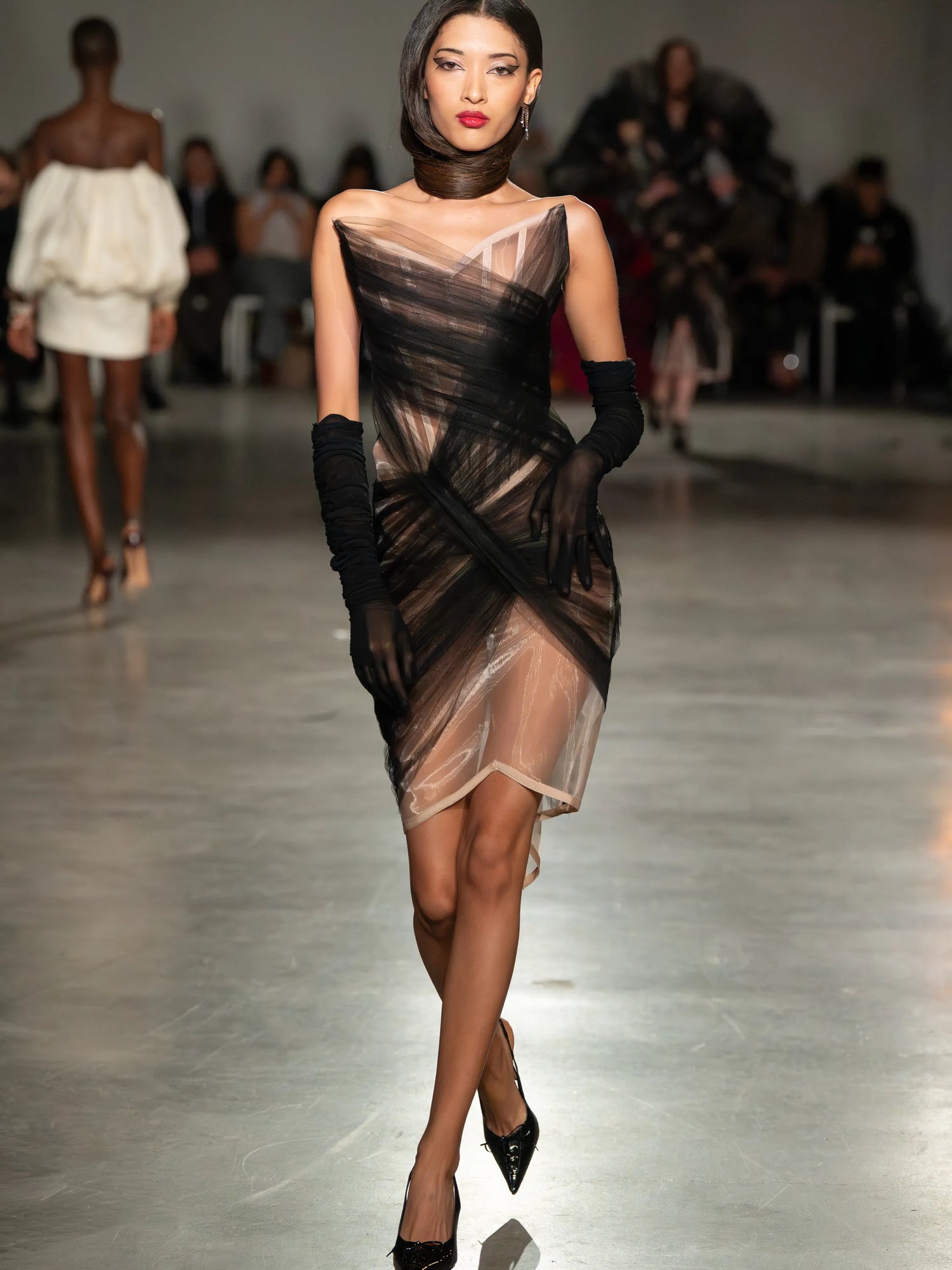 Strapless Corset Draped Tulle Dress