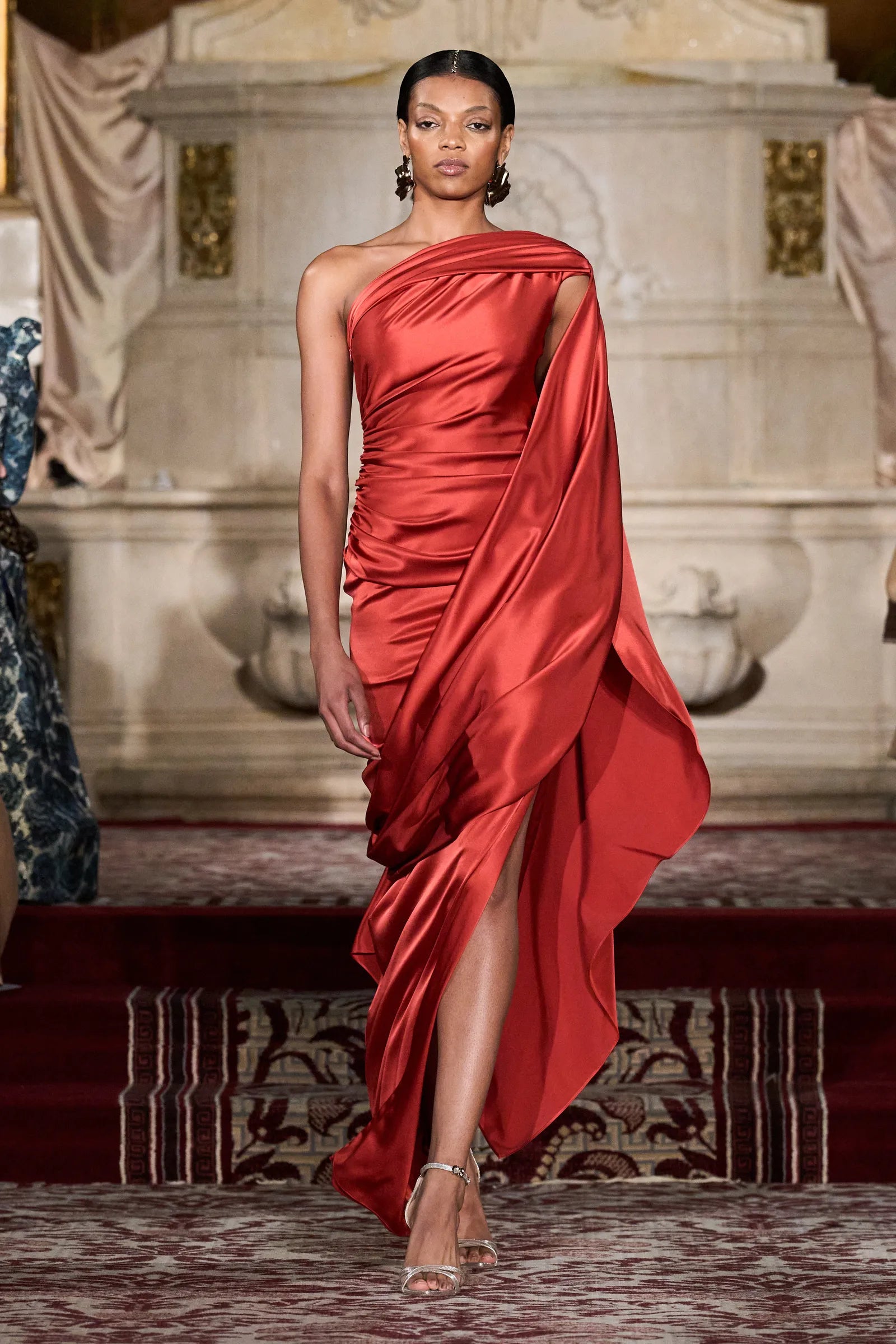christian siriano off-the-shoulder dress One Shoulder Draped Gown in Lava
