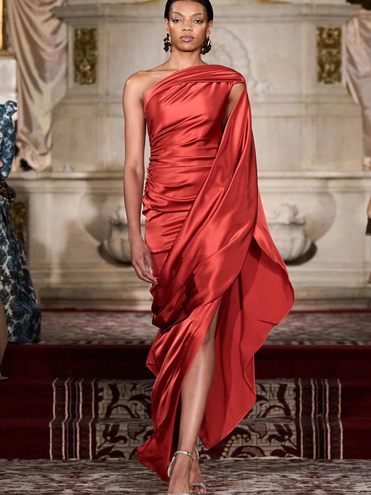 One Shoulder Draped Gown in Lava One Shoulder Draped Gown in Lava