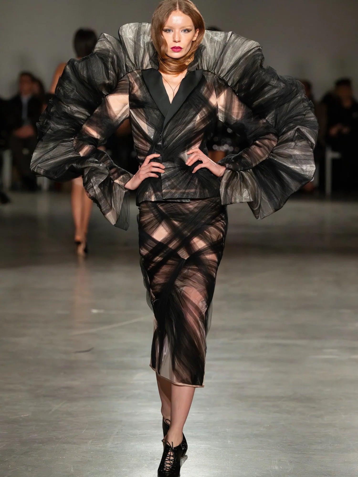 Ruffle Sleeve Tulle Draped Blazer
