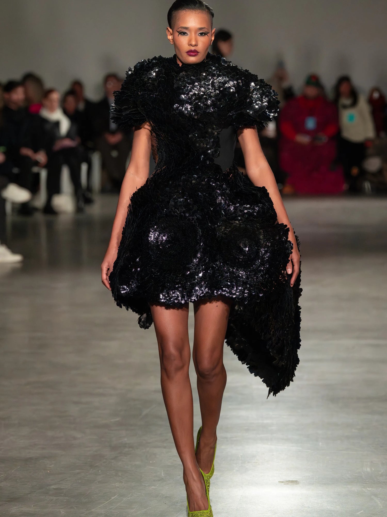 Embossed Floral Embroidered Sculptural Dress