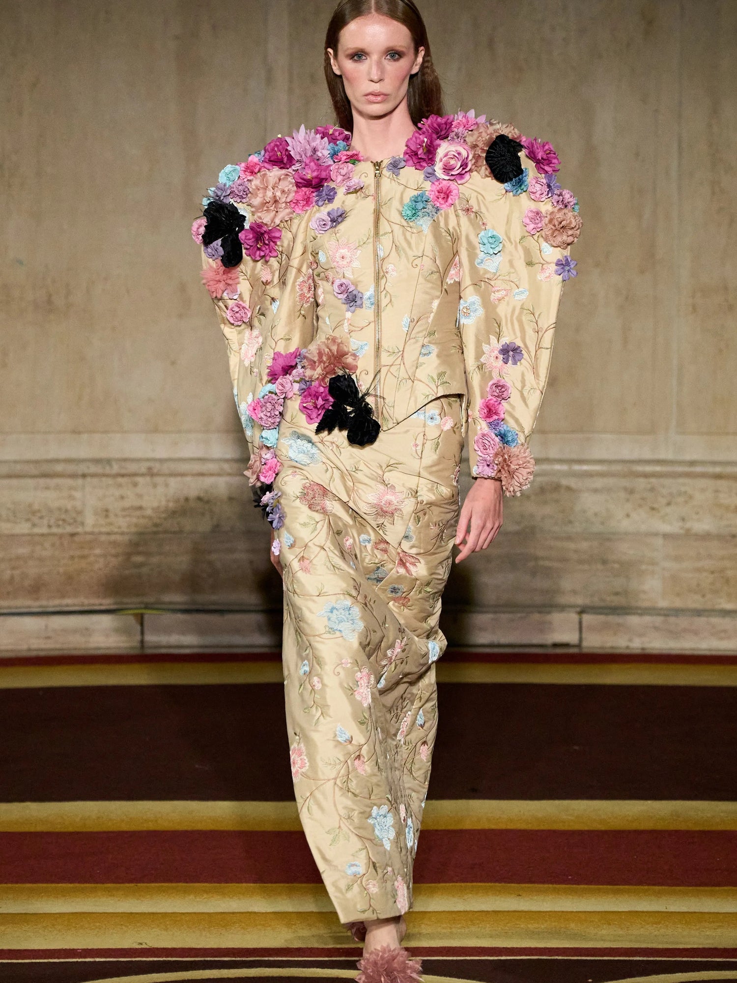 Floral Applique Structured Sleeve Jacket