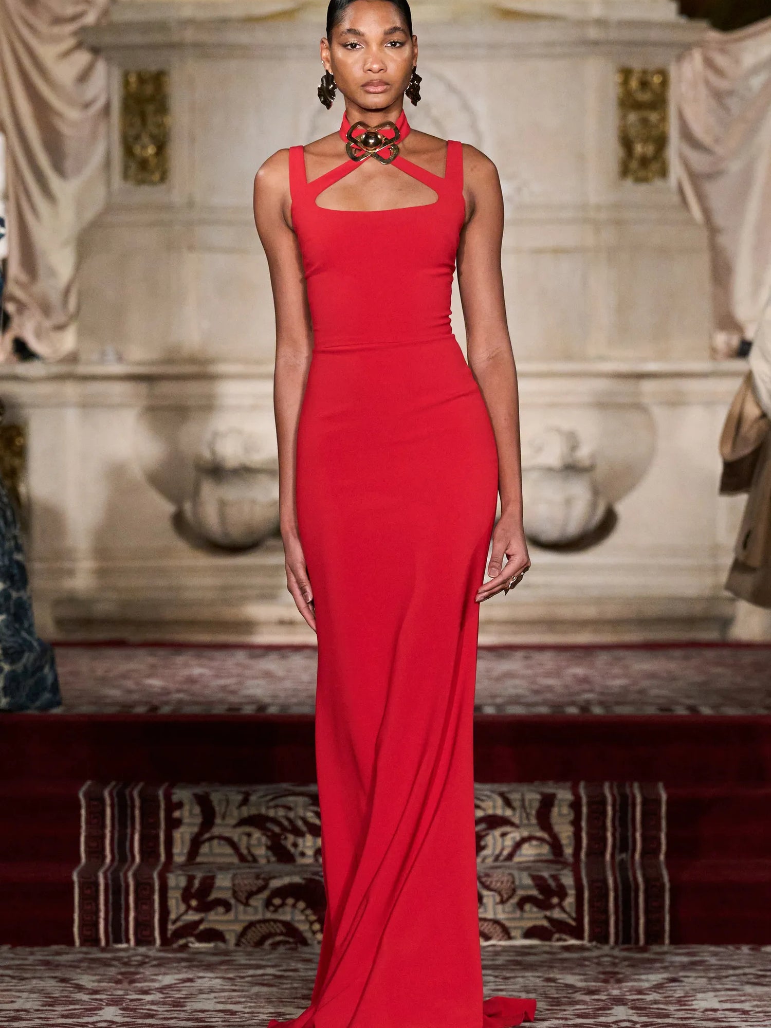 Crossover Halter Gown in Red