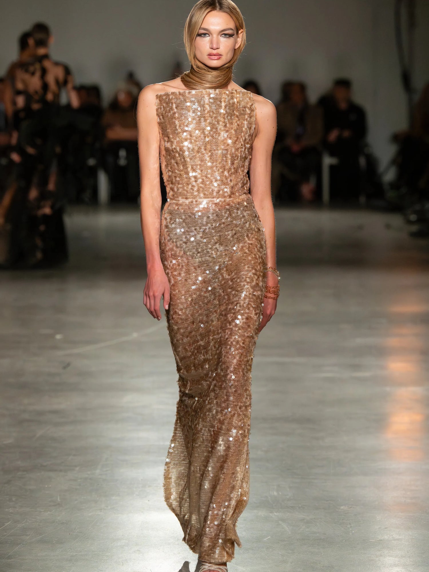 Strapless Champagne Sequin Gown