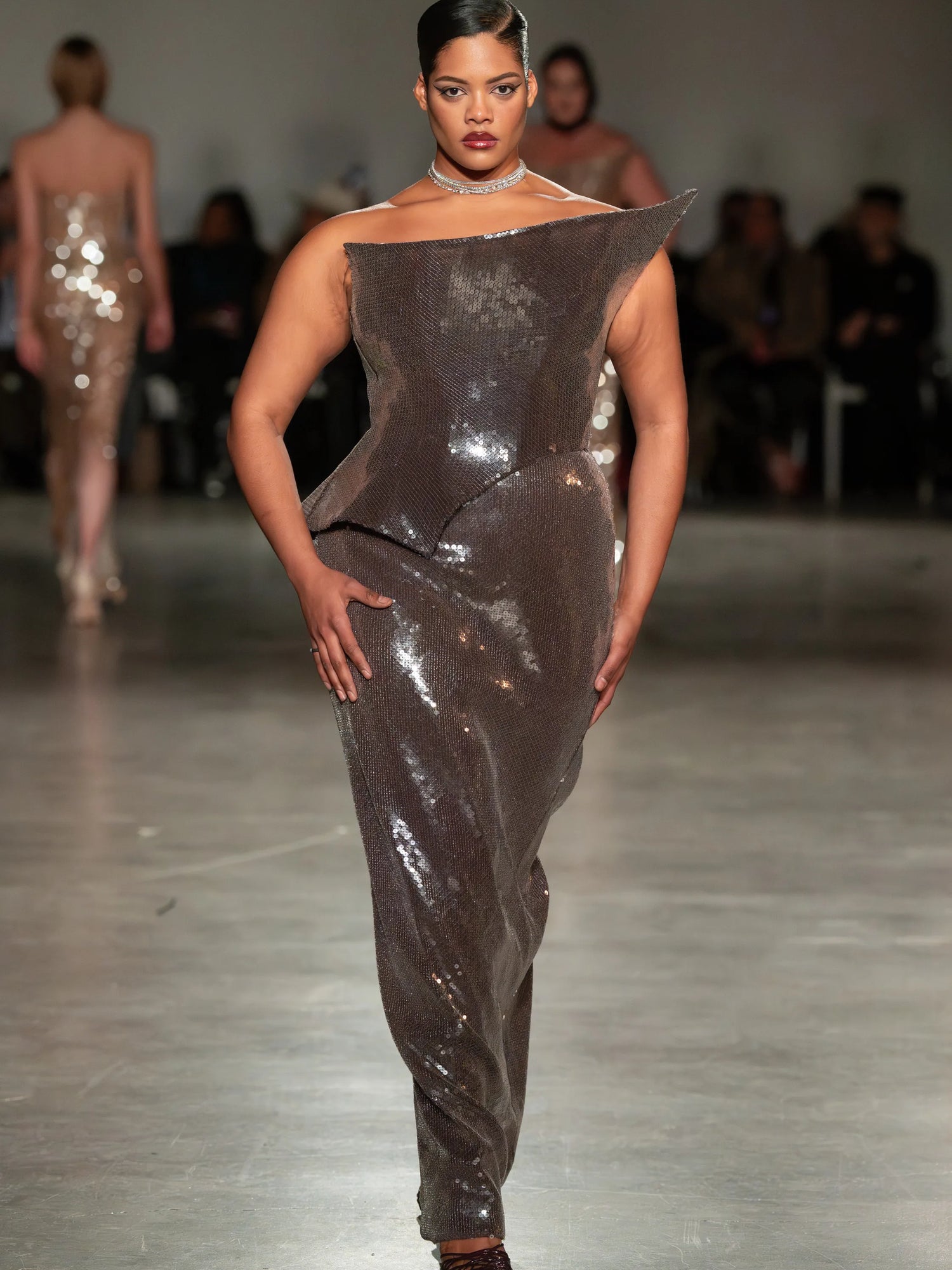 Structured Asymmetric Sequin Gown