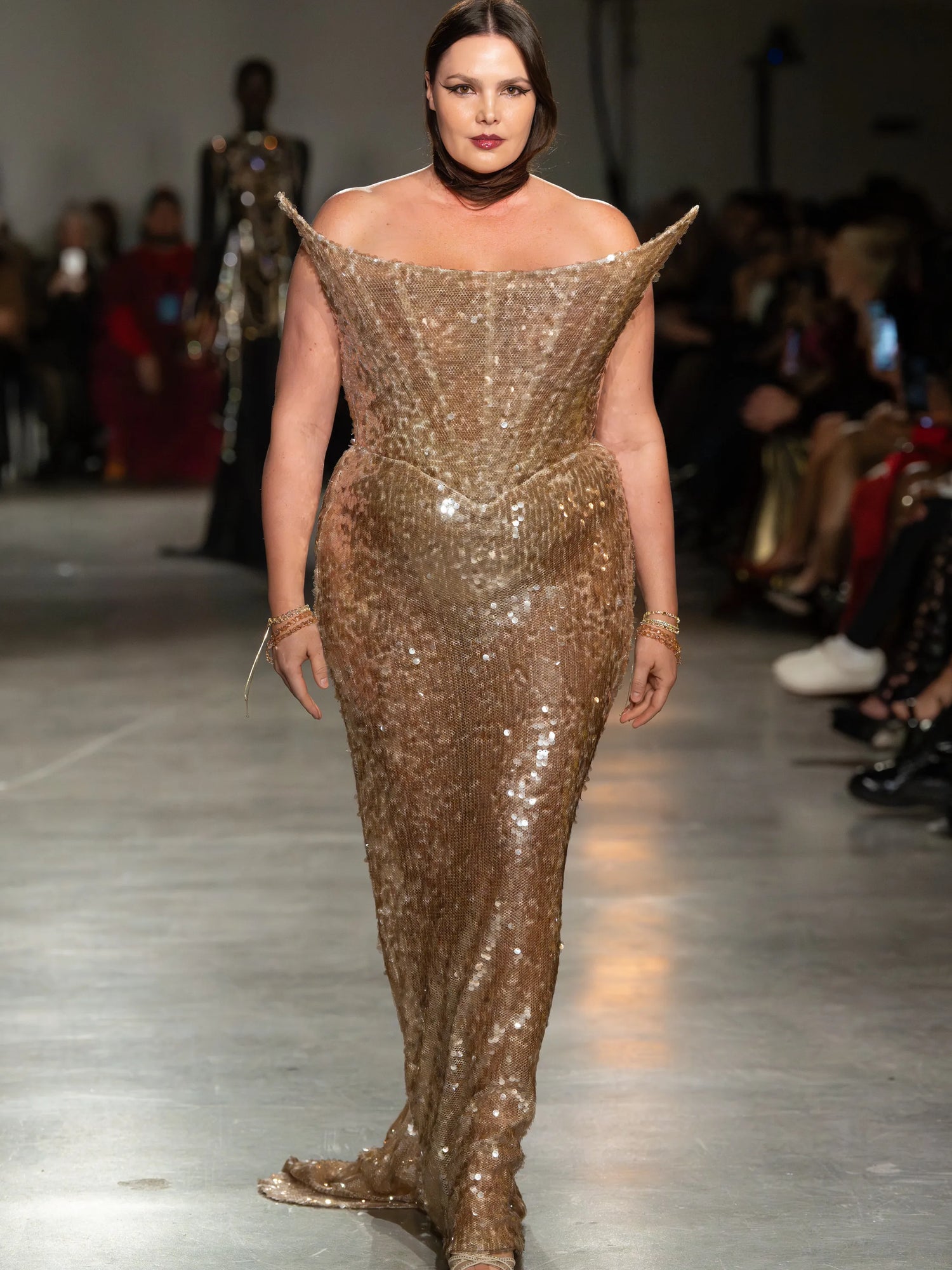 Structured Corset Champagne Sequin Gown