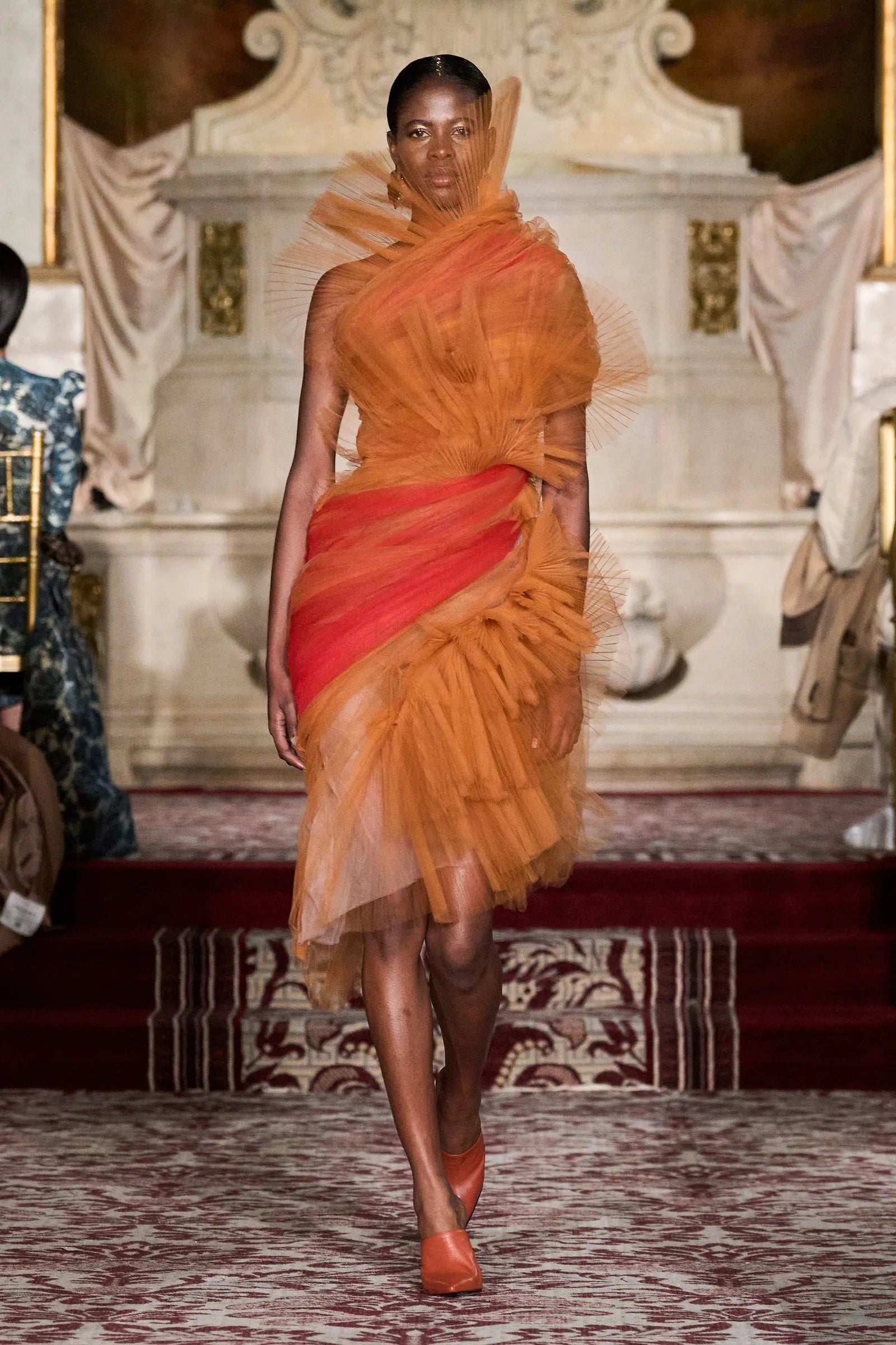 Pleated Terracotta Tulle Dress