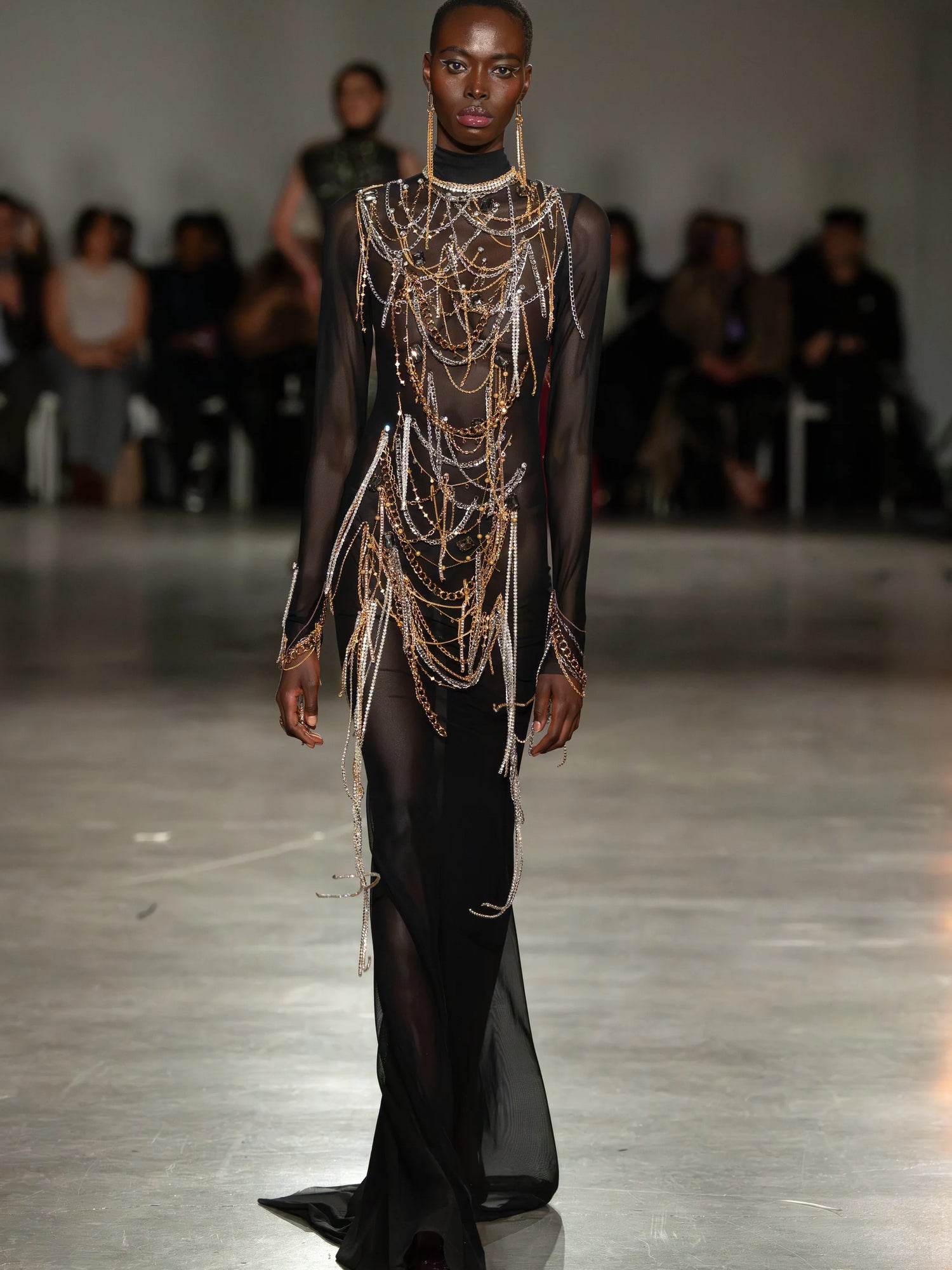 Black Mesh Gown with Chains