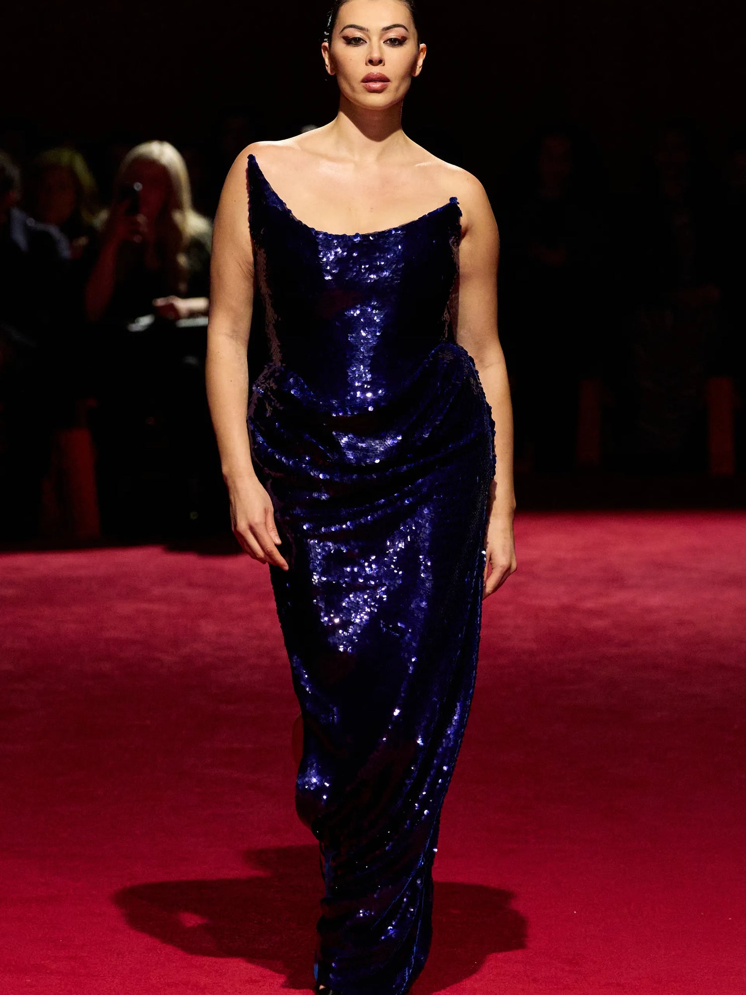 christian siriano blue dress Sapphire Draped Open Back Gown