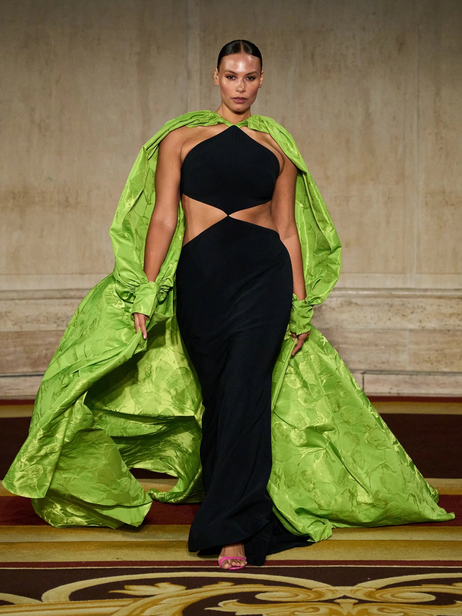 Diamond Point Cut Out Capelet Gown