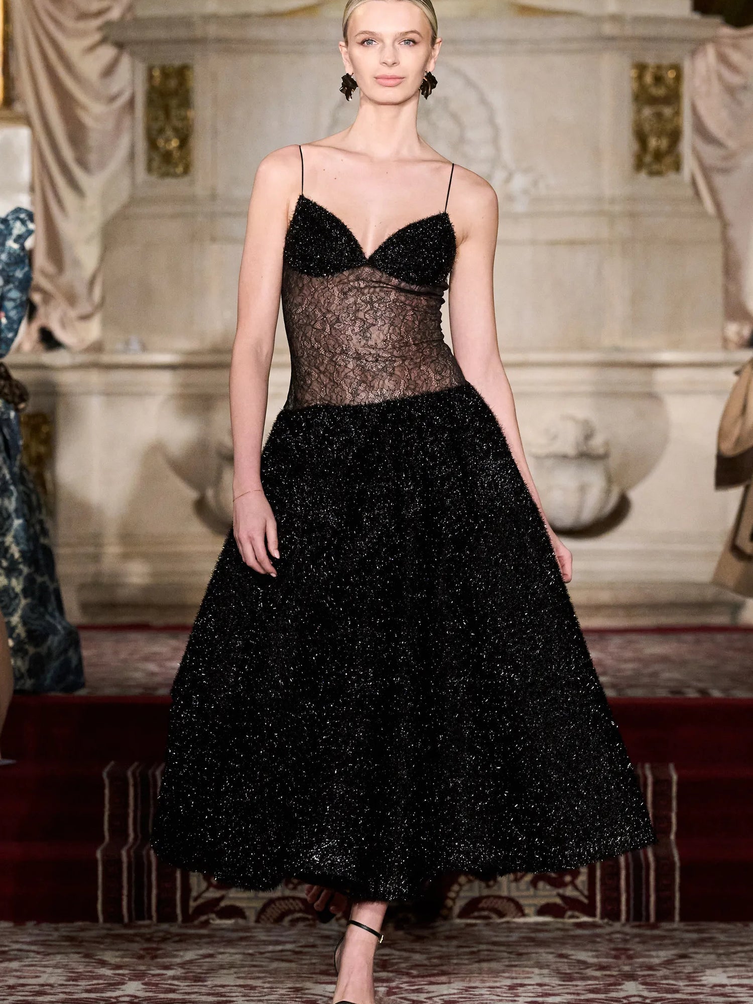 Black Tinsel and Lace Drop Waist Dress | Christian Siriano Black Tinsel and Lace Drop Waist Dress | Christian Siriano