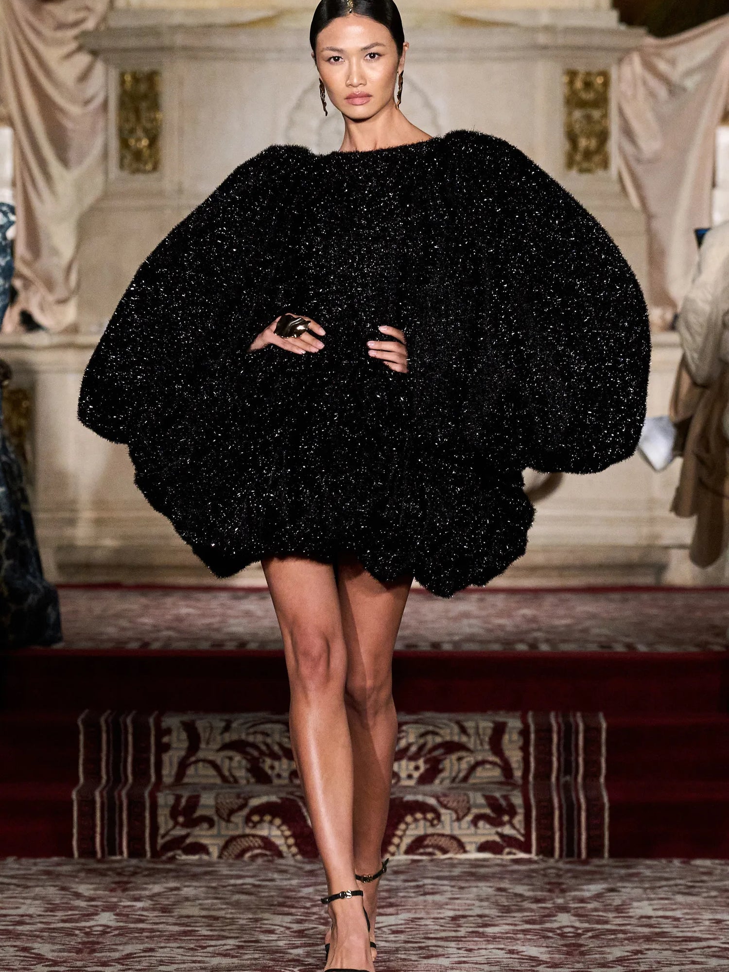Black Tinsel Bubble Sleeve Mini Dress | Christian Siriano Black Tinsel Bubble Sleeve Mini Dress | Christian Siriano
