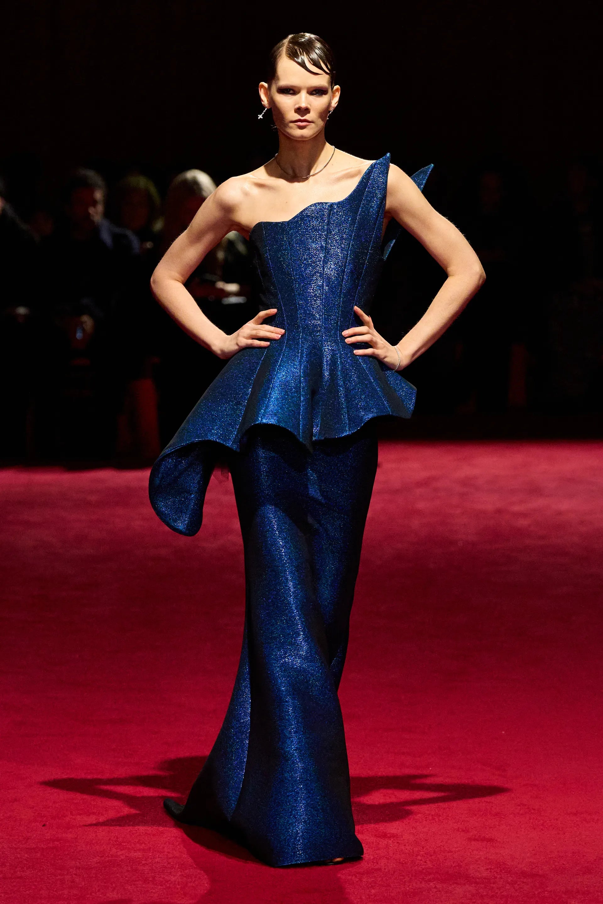 Electric Blue Asymmetric Peplum Gown