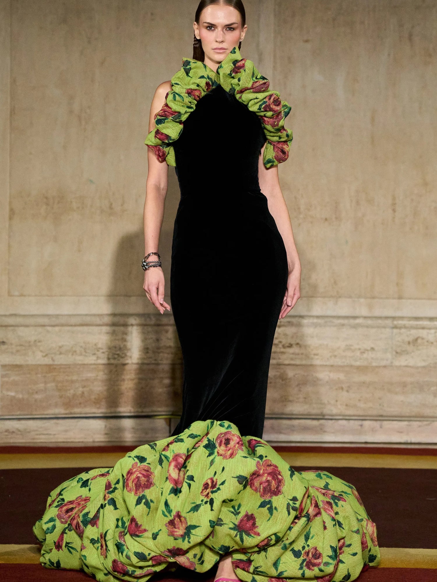 Garden Green Bubble Neckline & Bubble Hem Gown