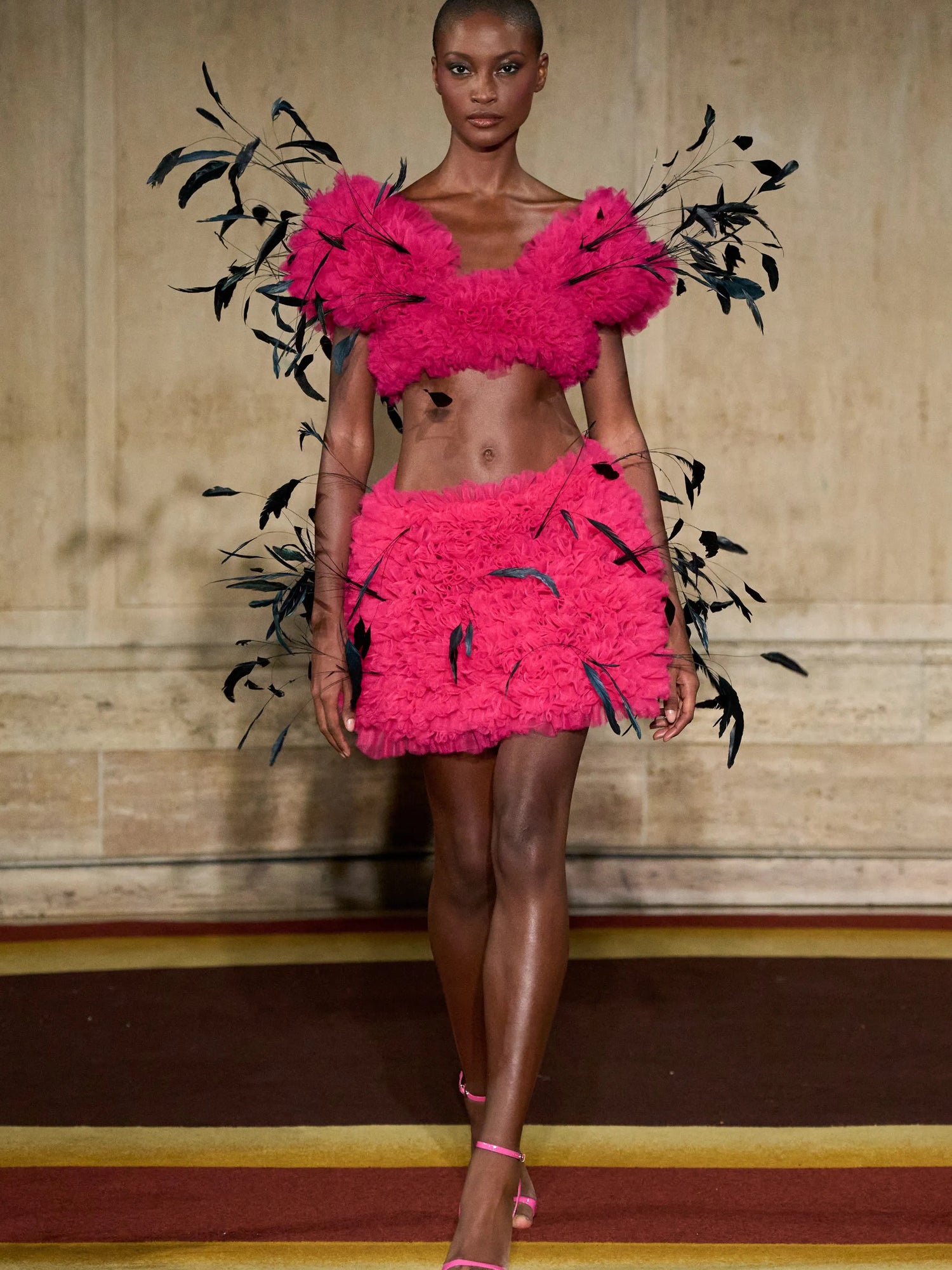 Fuchsia Tulle Feather Mini Skirt
